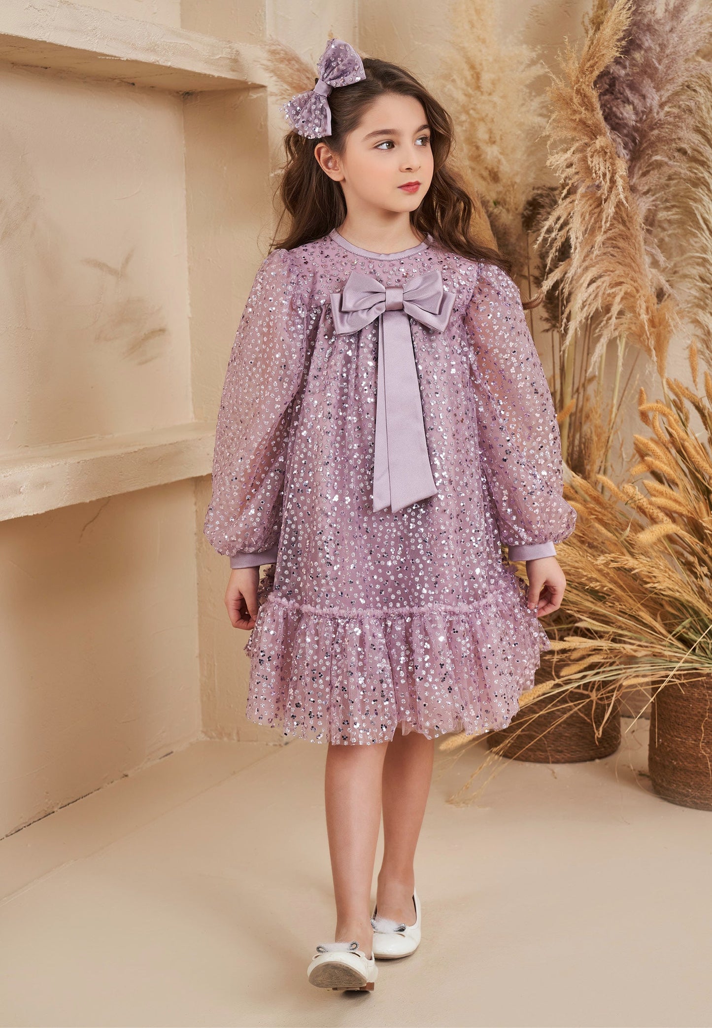 Baby Girl Long Sleeve Tulle Solid Color A - Line 4 - 8 Ages Special Occasion Dress Lilac - Unit Price: 43$