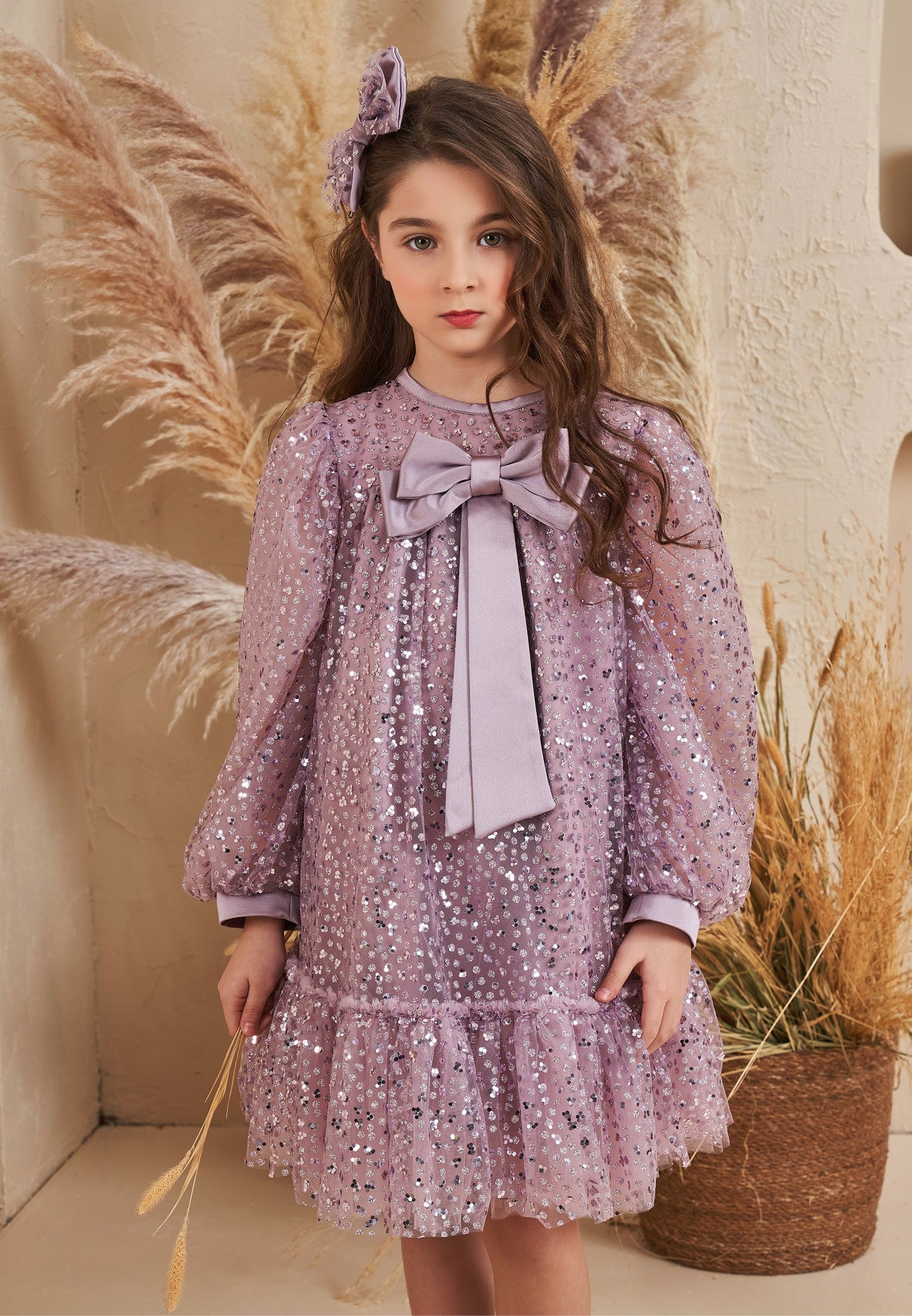 Baby Girl Long Sleeve Tulle Solid Color A - Line 4 - 8 Ages Special Occasion Dress Lilac - Unit Price: 43$