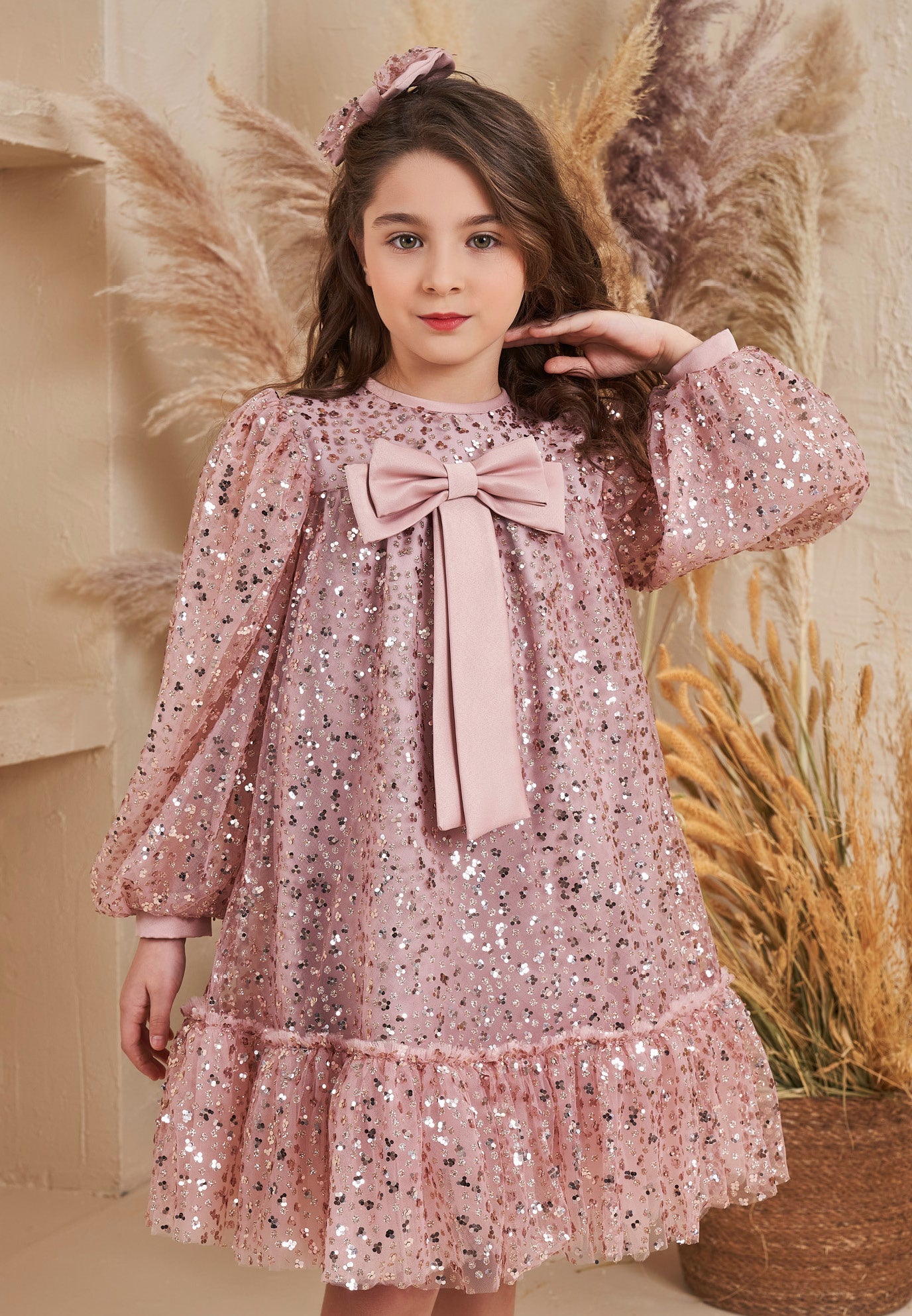 Baby Girl Long Sleeve Tulle Solid Color A - Line 4 - 8 Ages Special Occasion Dress Pink - Unit Price: 43$