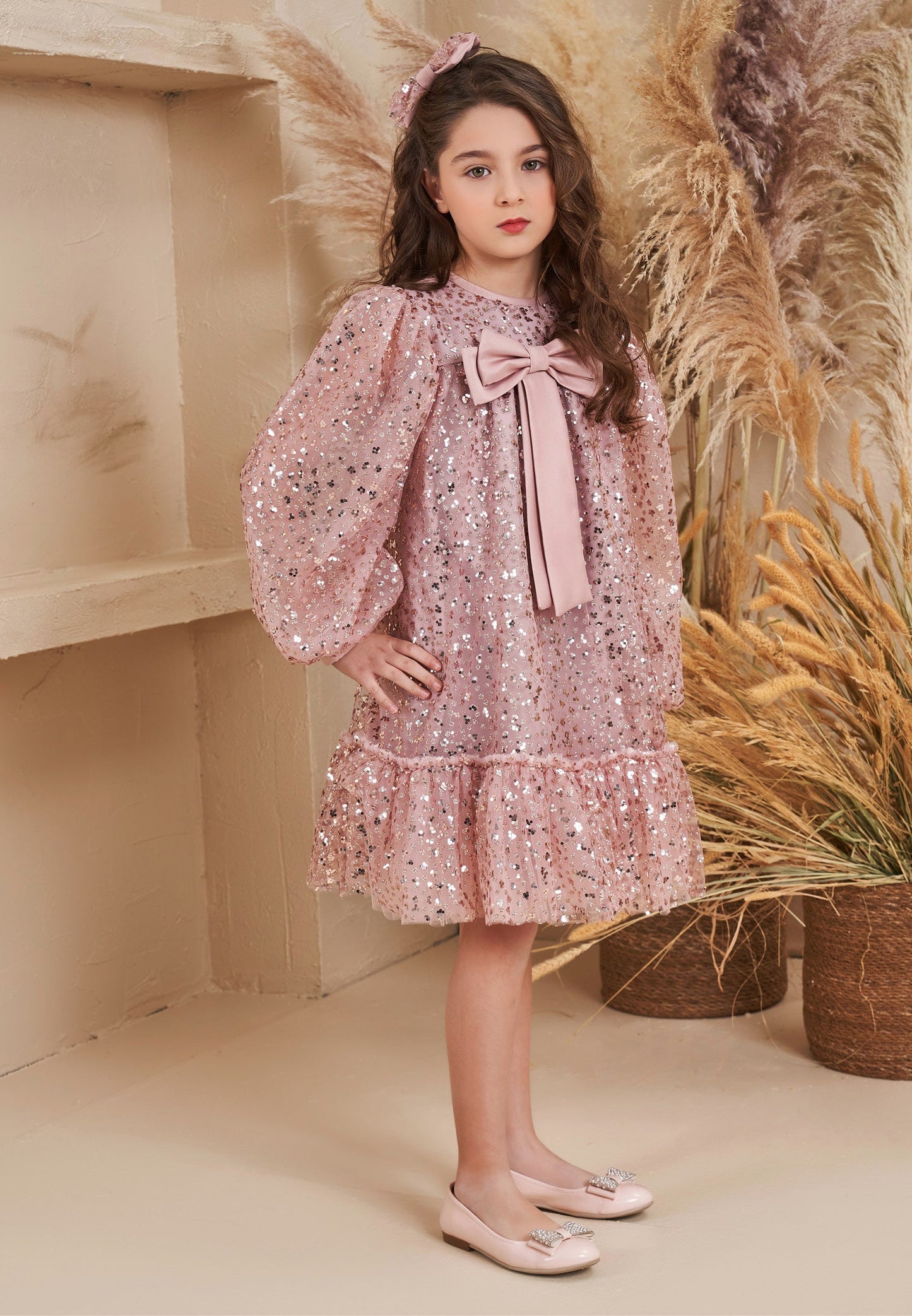 Baby Girl Long Sleeve Tulle Solid Color A - Line 4 - 8 Ages Special Occasion Dress Pink - Unit Price: 43$