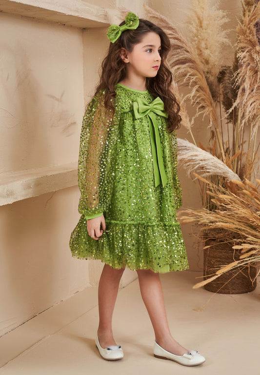 Baby Girl Long Sleeve Tulle Solid Color A - Line 4 - 8 Ages Special Occasion Dress Green - Unit Price: 43$