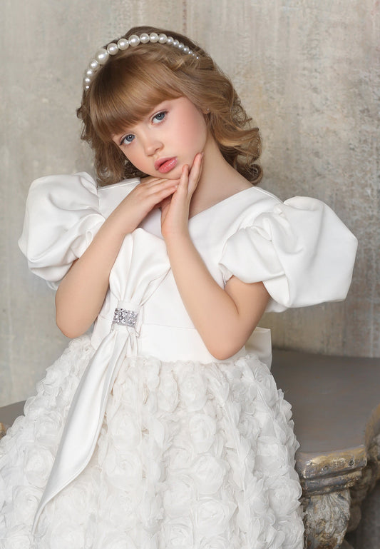 Baby Girl Short Sleeve Tulle Floral A - Line 4 - 10 Ages Special Occasion Dress White - Unit Price: 63$