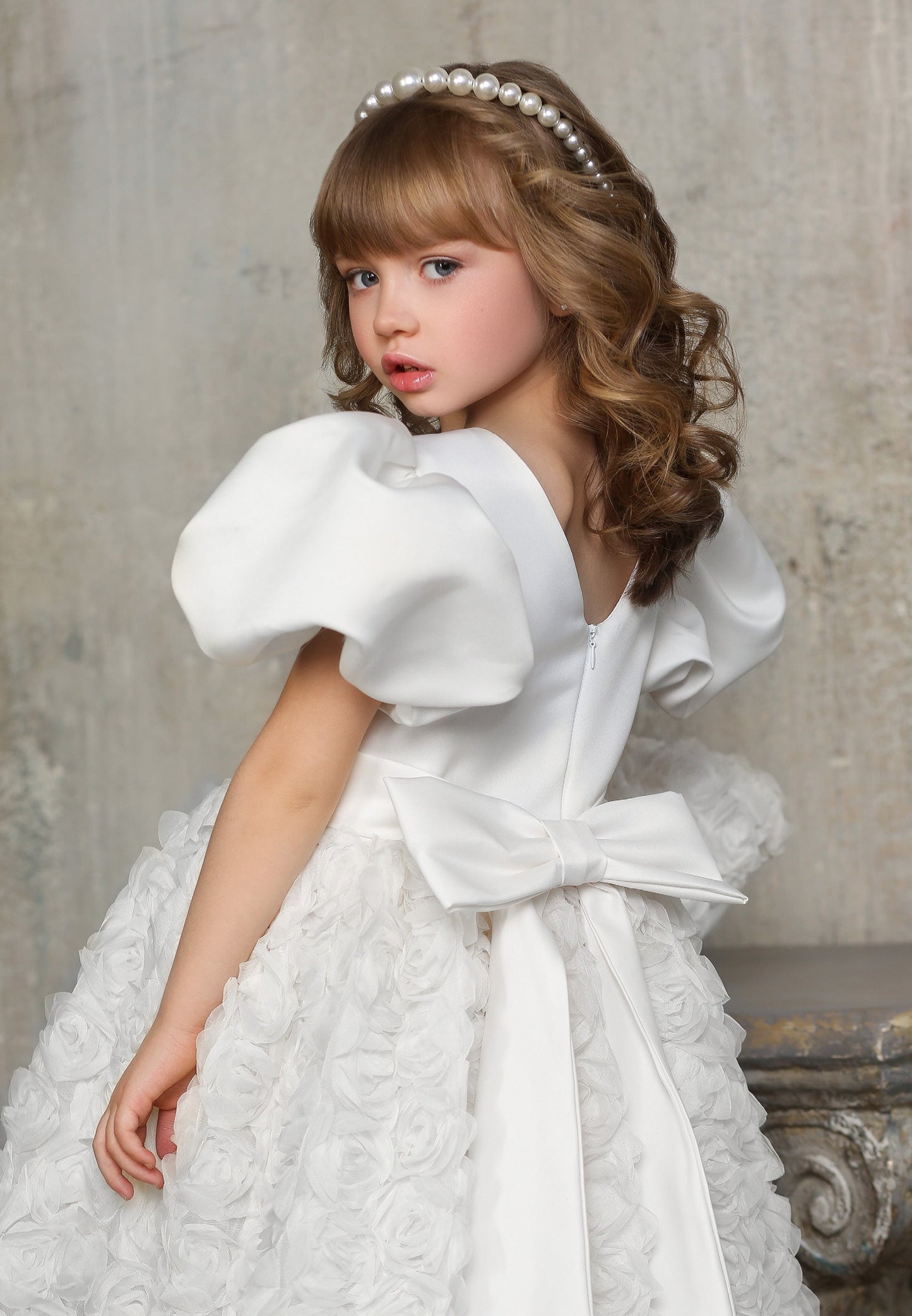 Baby Girl Short Sleeve Tulle Floral A - Line 4 - 10 Ages Special Occasion Dress White - Unit Price: 63$