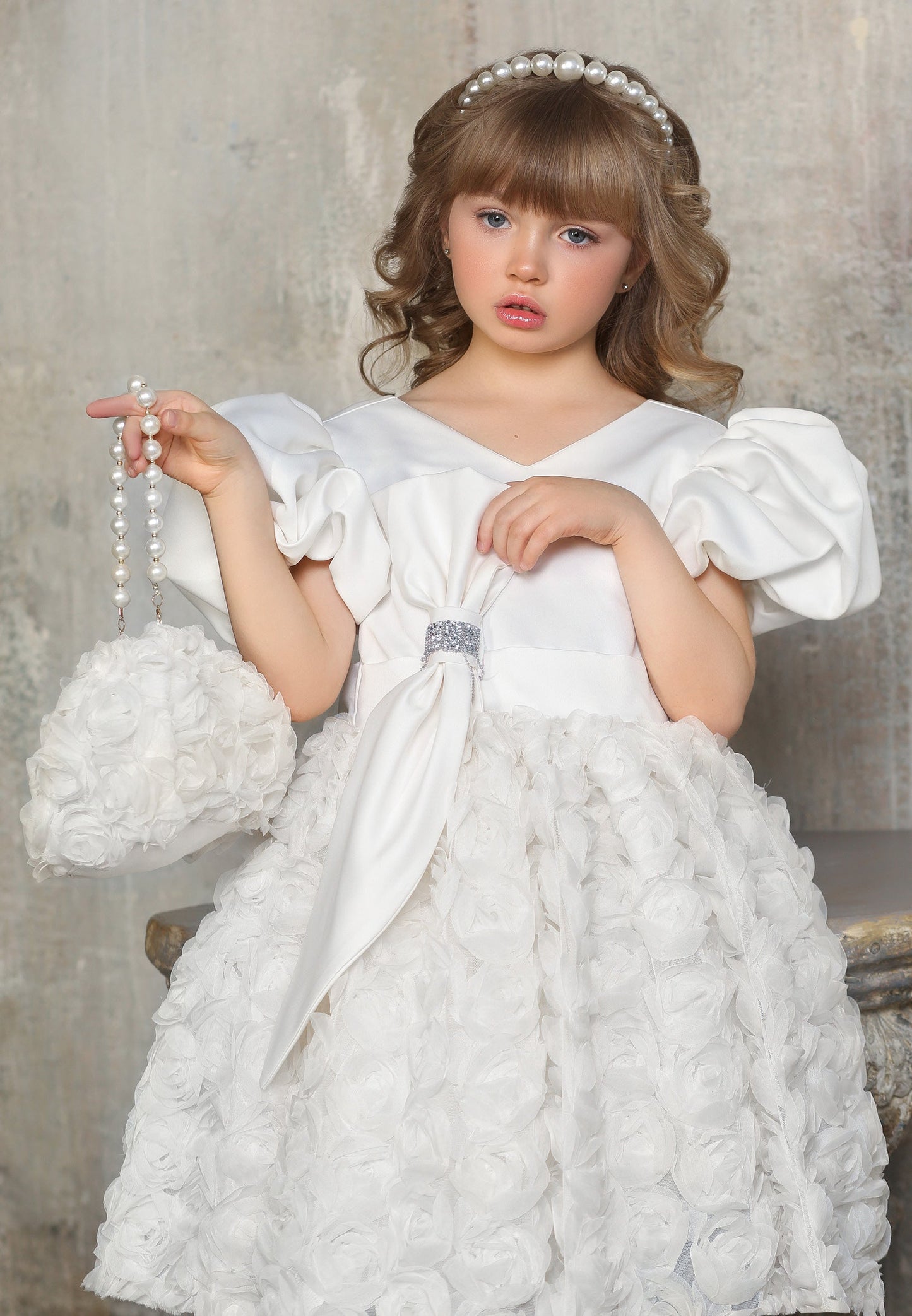 Baby Girl Short Sleeve Tulle Floral A - Line 4 - 10 Ages Special Occasion Dress White - Unit Price: 63$