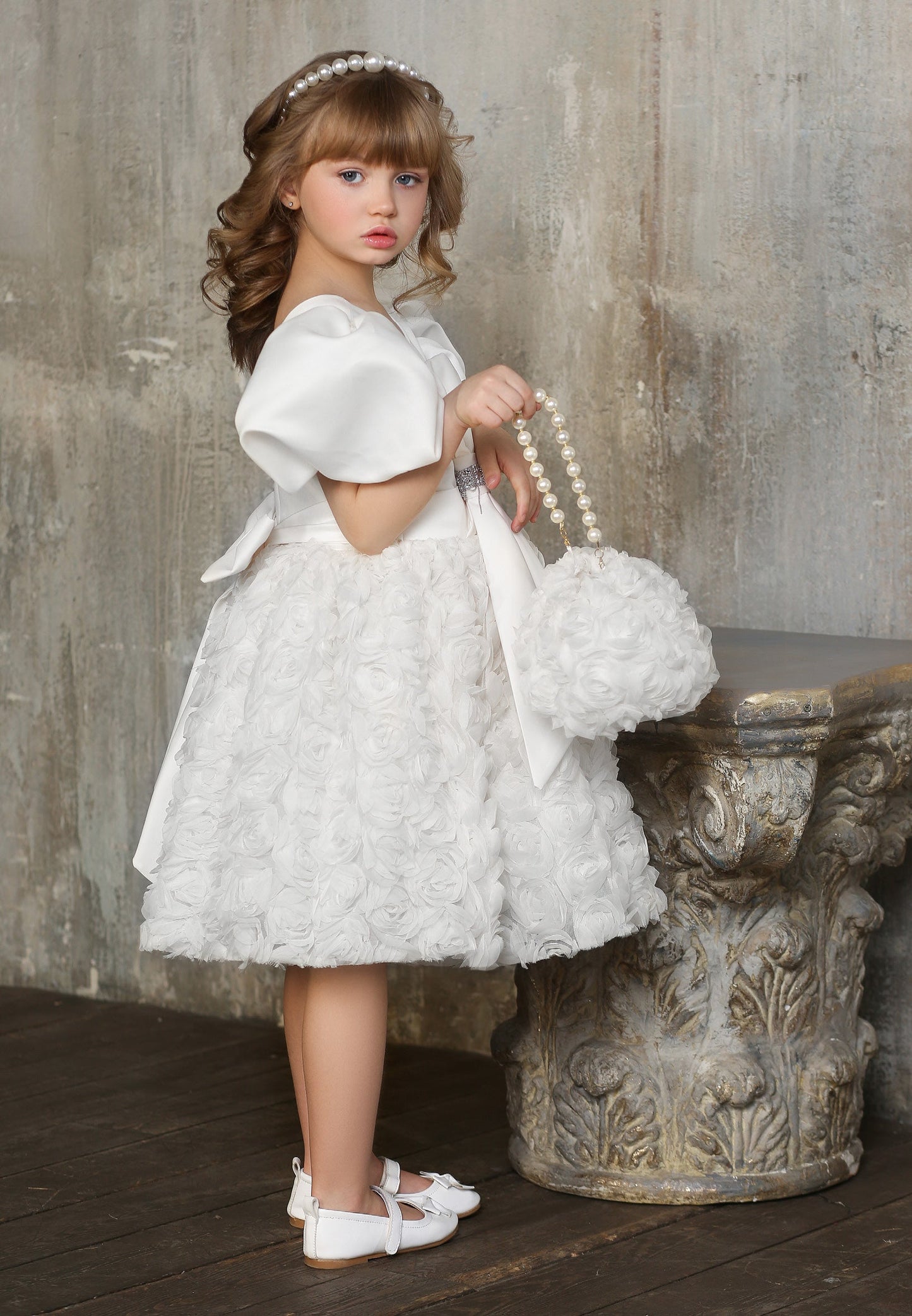 Baby Girl Short Sleeve Tulle Floral A - Line 4 - 10 Ages Special Occasion Dress White - Unit Price: 63$