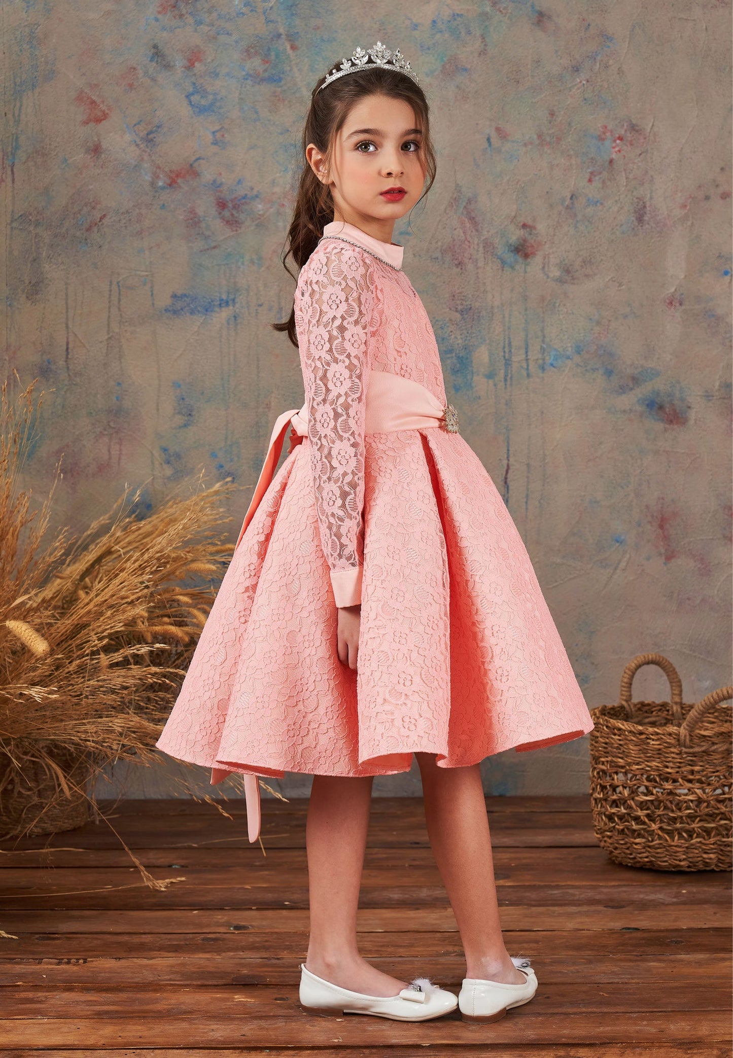 Baby Girl Long Sleeve Lace Lacy A - Line 4 - 8 Ages Special Occasion Dress Pink - Unit Price: 69$