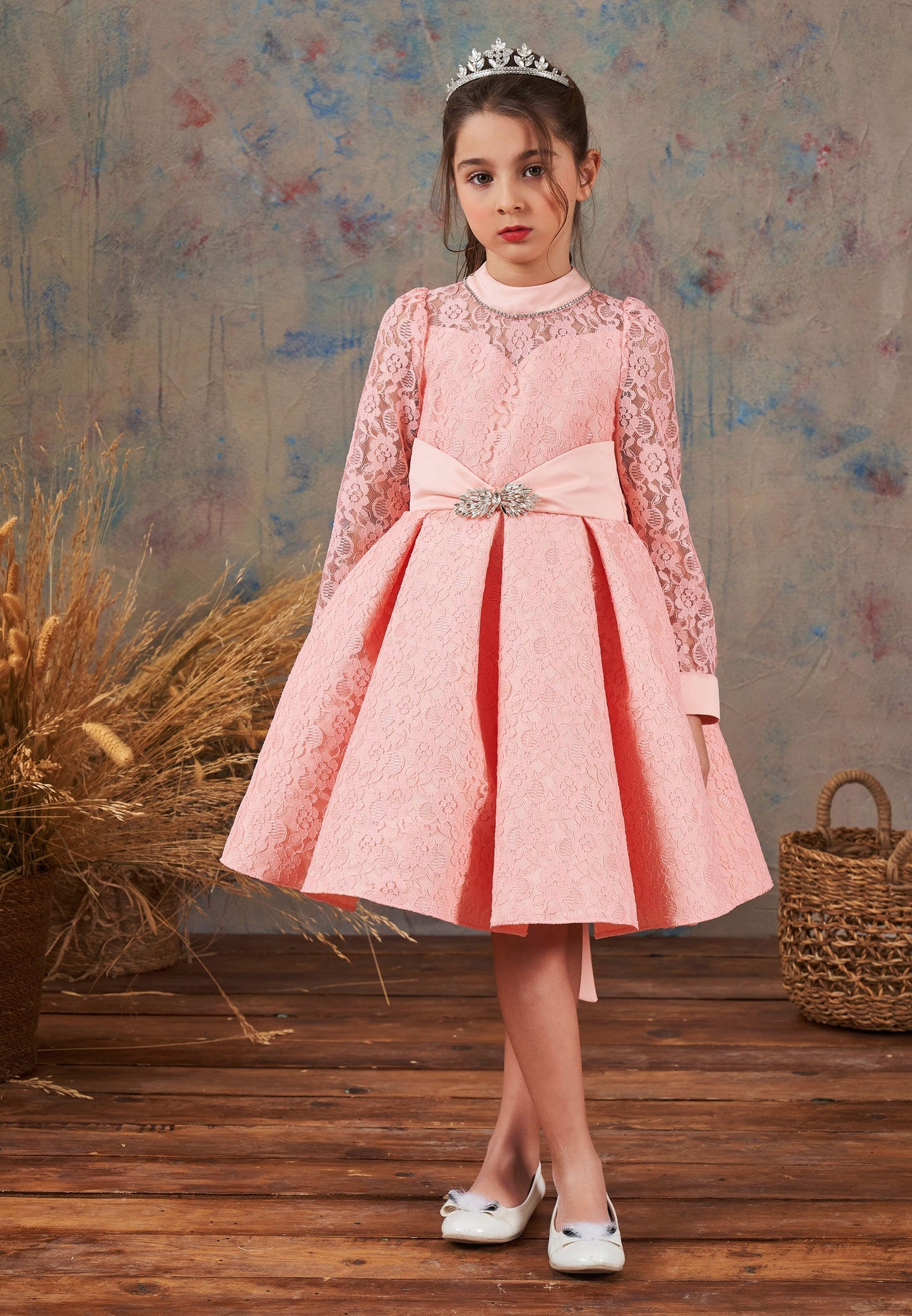 Baby Girl Long Sleeve Lace Lacy A - Line 4 - 8 Ages Special Occasion Dress Pink - Unit Price: 69$