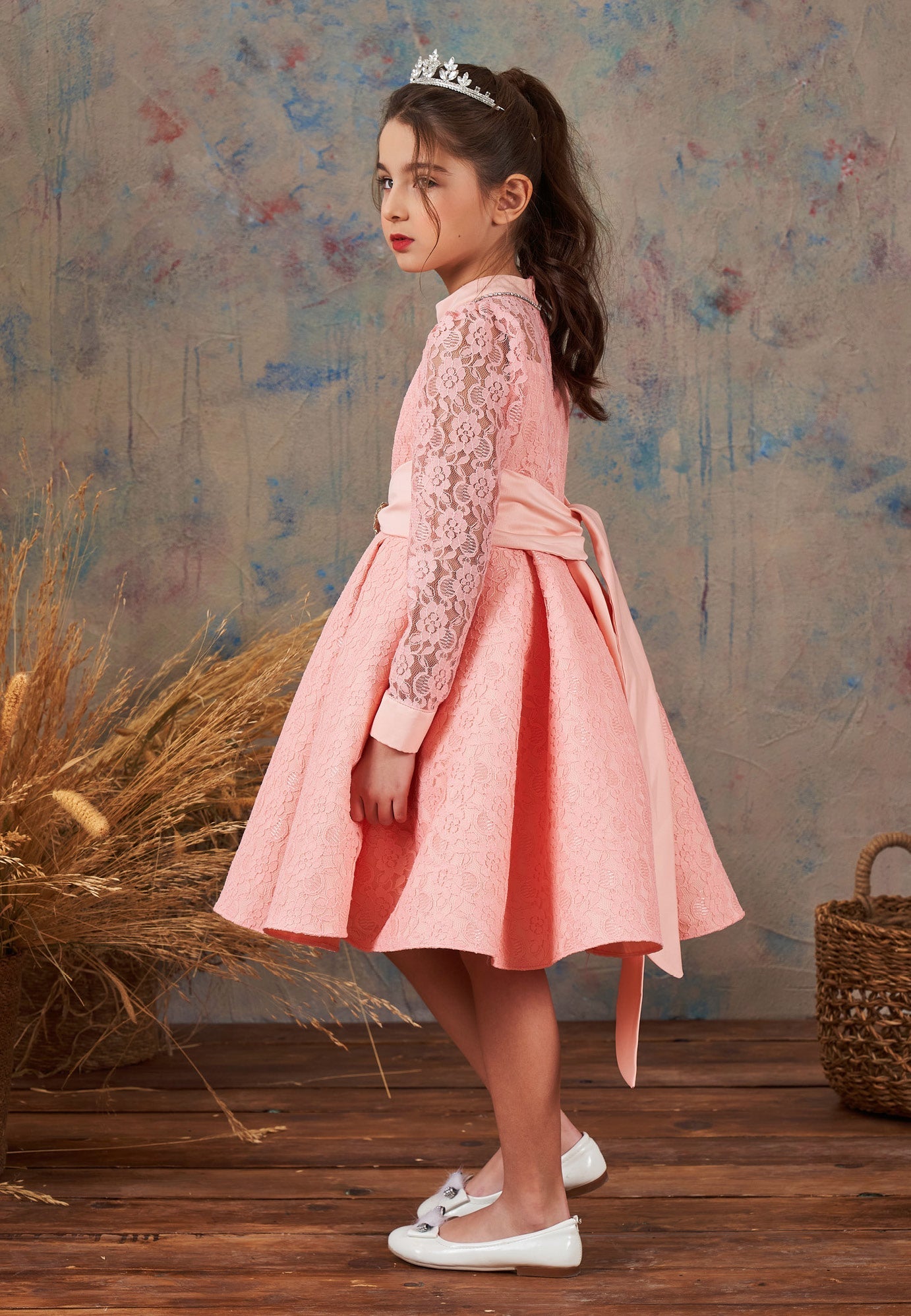 Baby Girl Long Sleeve Lace Lacy A - Line 4 - 8 Ages Special Occasion Dress Pink - Unit Price: 69$