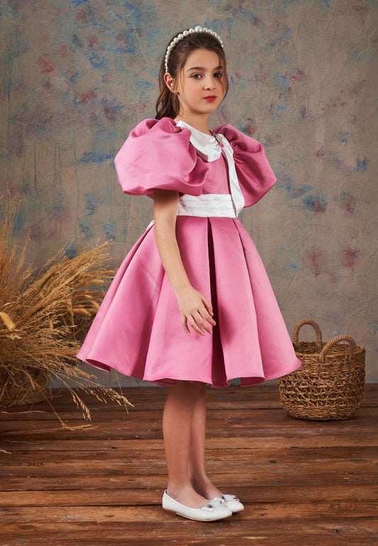 Baby Girl Short Sleeve Polyester Solid Color A - Line 4 - 10 Ages Special Occasion Dress Fuchsia - Unit Price: 65$