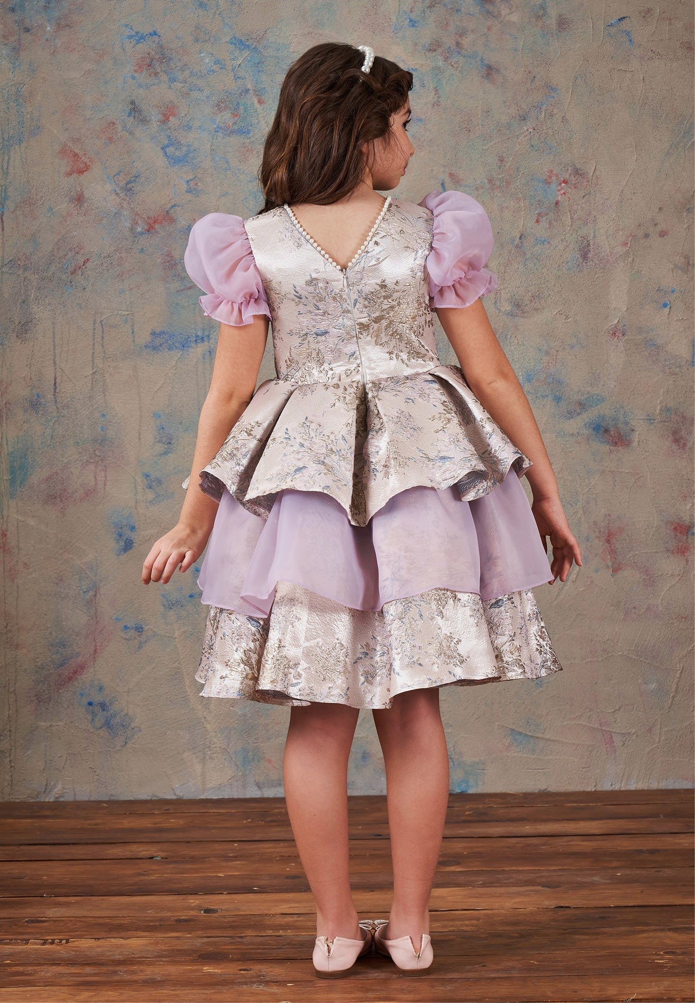 Baby Girl Short Sleeve Polyester Patterned A - Line 5 - 12 Ages Special Occasion Dress Lilac - Unit Price: 72$