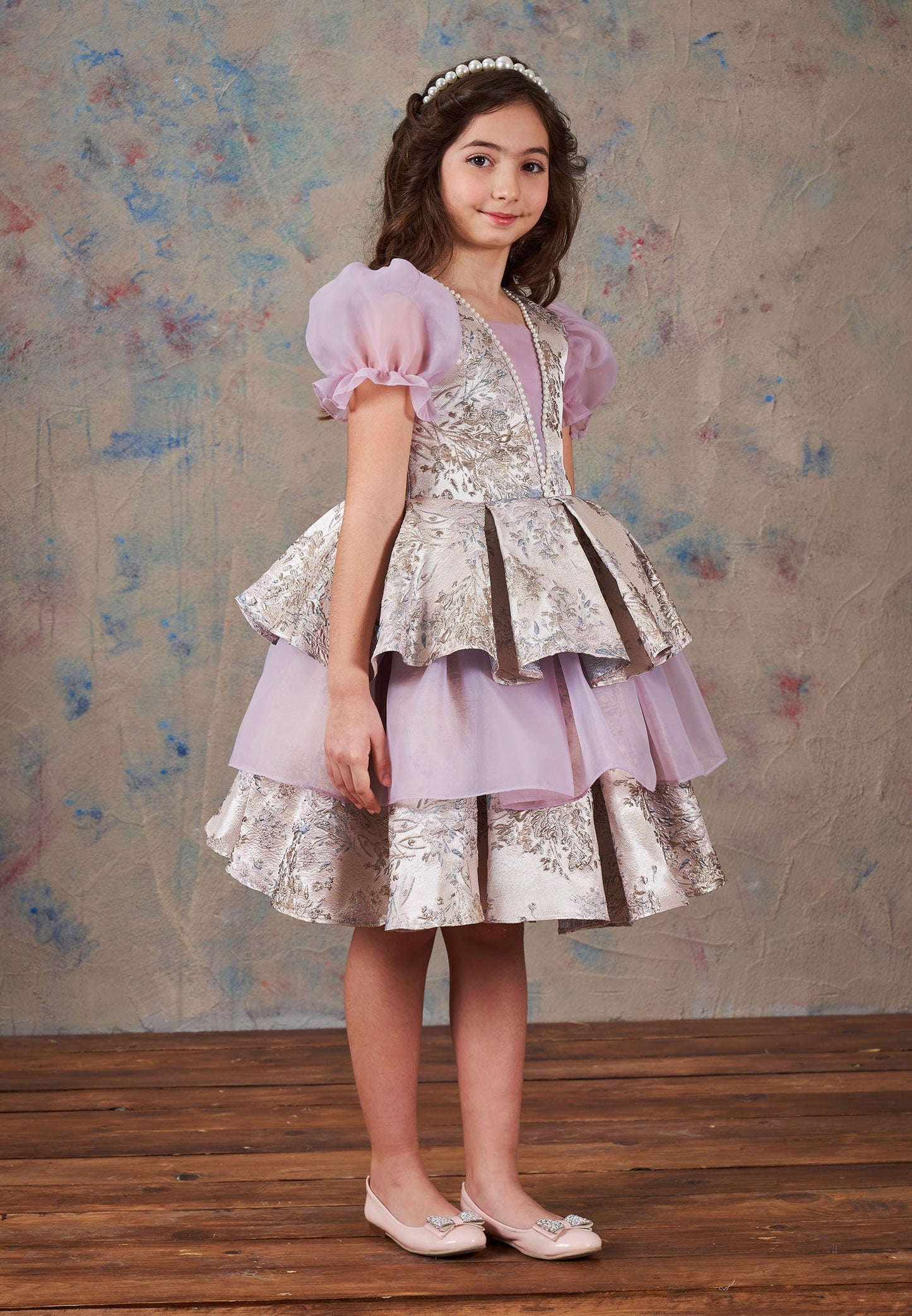 Baby Girl Short Sleeve Polyester Patterned A - Line 5 - 12 Ages Special Occasion Dress Lilac - Unit Price: 72$