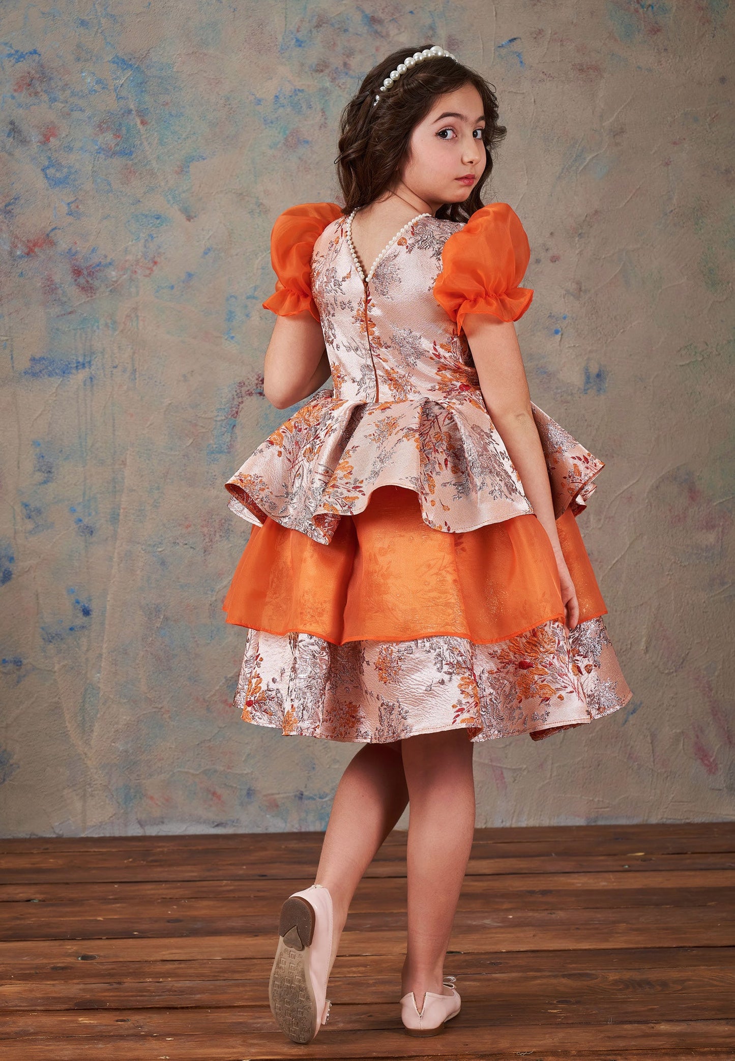 Baby Girl Short Sleeve Polyester Patterned A - Line 5 - 12 Ages Special Occasion Dress Orange - Unit Price: 72$