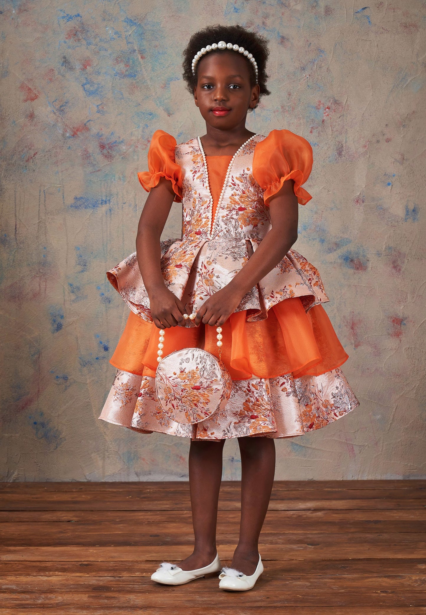 Baby Girl Short Sleeve Polyester Patterned A - Line 5 - 12 Ages Special Occasion Dress Orange - Unit Price: 72$