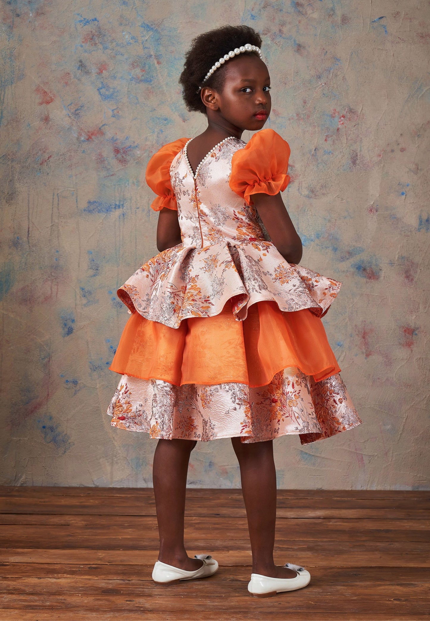 Baby Girl Short Sleeve Polyester Patterned A - Line 5 - 12 Ages Special Occasion Dress Orange - Unit Price: 72$