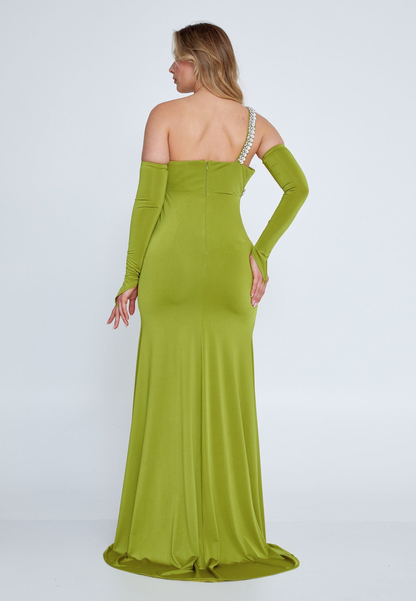 Off Shoulder Maxi Lycra Mermaid Plus Size Wedding Guest Dress Pistachio Green - Unit Price: 94$