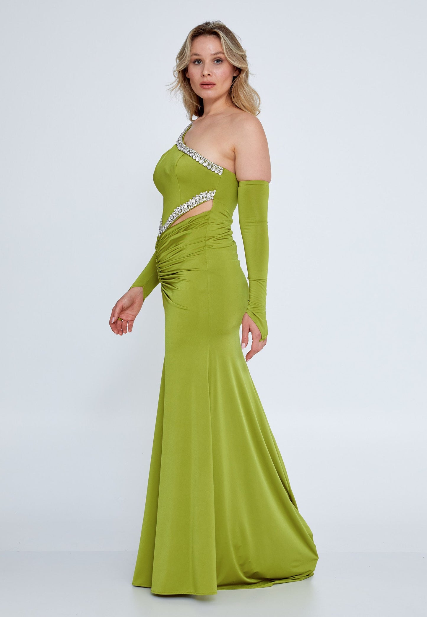 Off Shoulder Maxi Lycra Mermaid Plus Size Wedding Guest Dress Pistachio Green - Unit Price: 94$