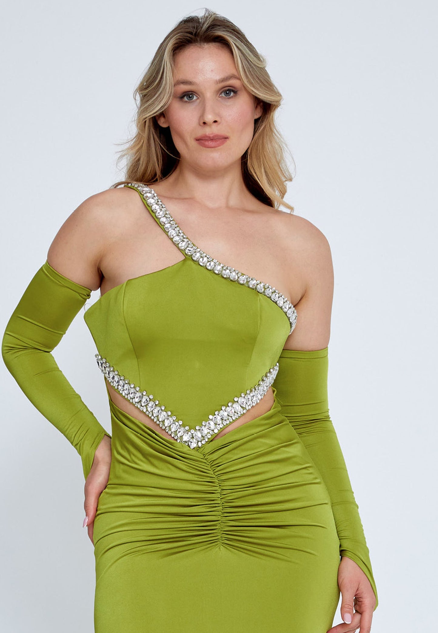 Off Shoulder Maxi Lycra Mermaid Plus Size Wedding Guest Dress Pistachio Green - Unit Price: 94$