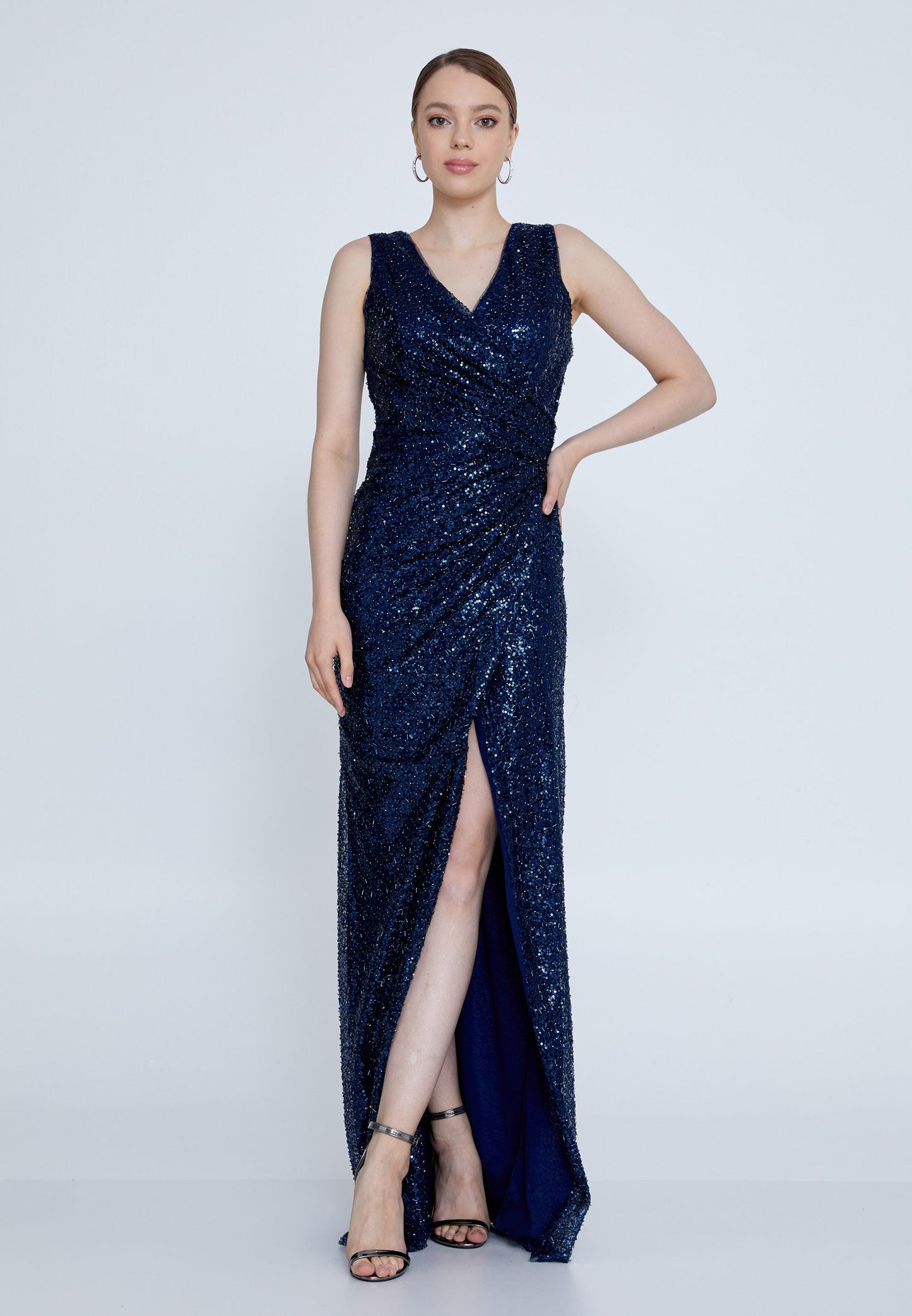 Sleeveless Maxi Sequin Mermaid Regular Wedding Guest Dress Navy - Unit Price: 120$