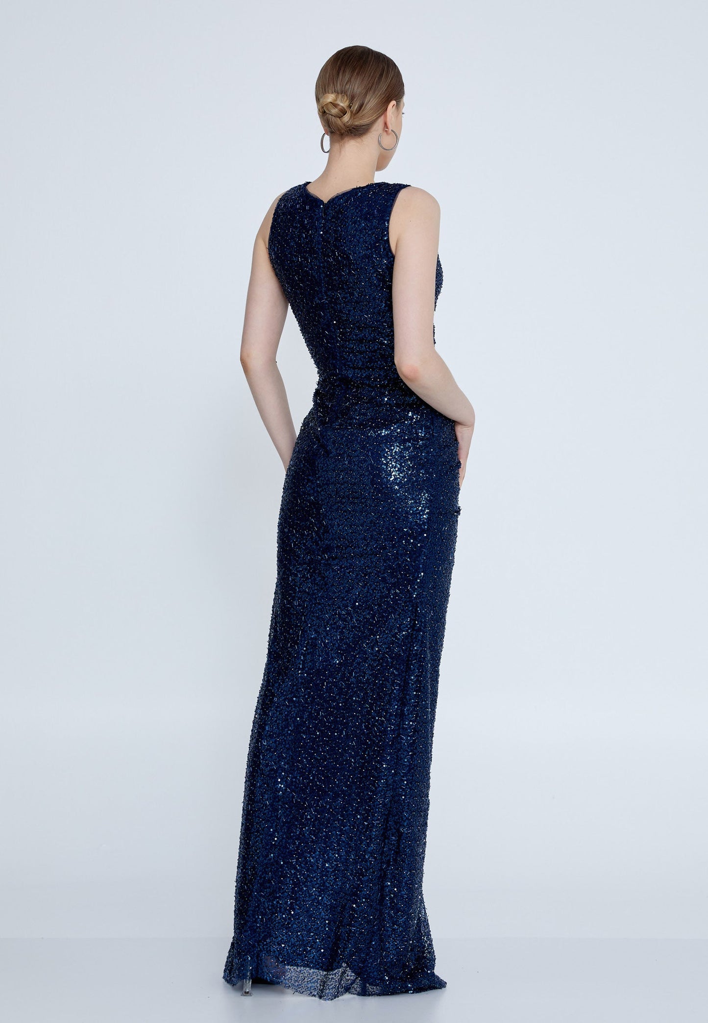 Sleeveless Maxi Sequin Mermaid Regular Wedding Guest Dress Navy - Unit Price: 120$