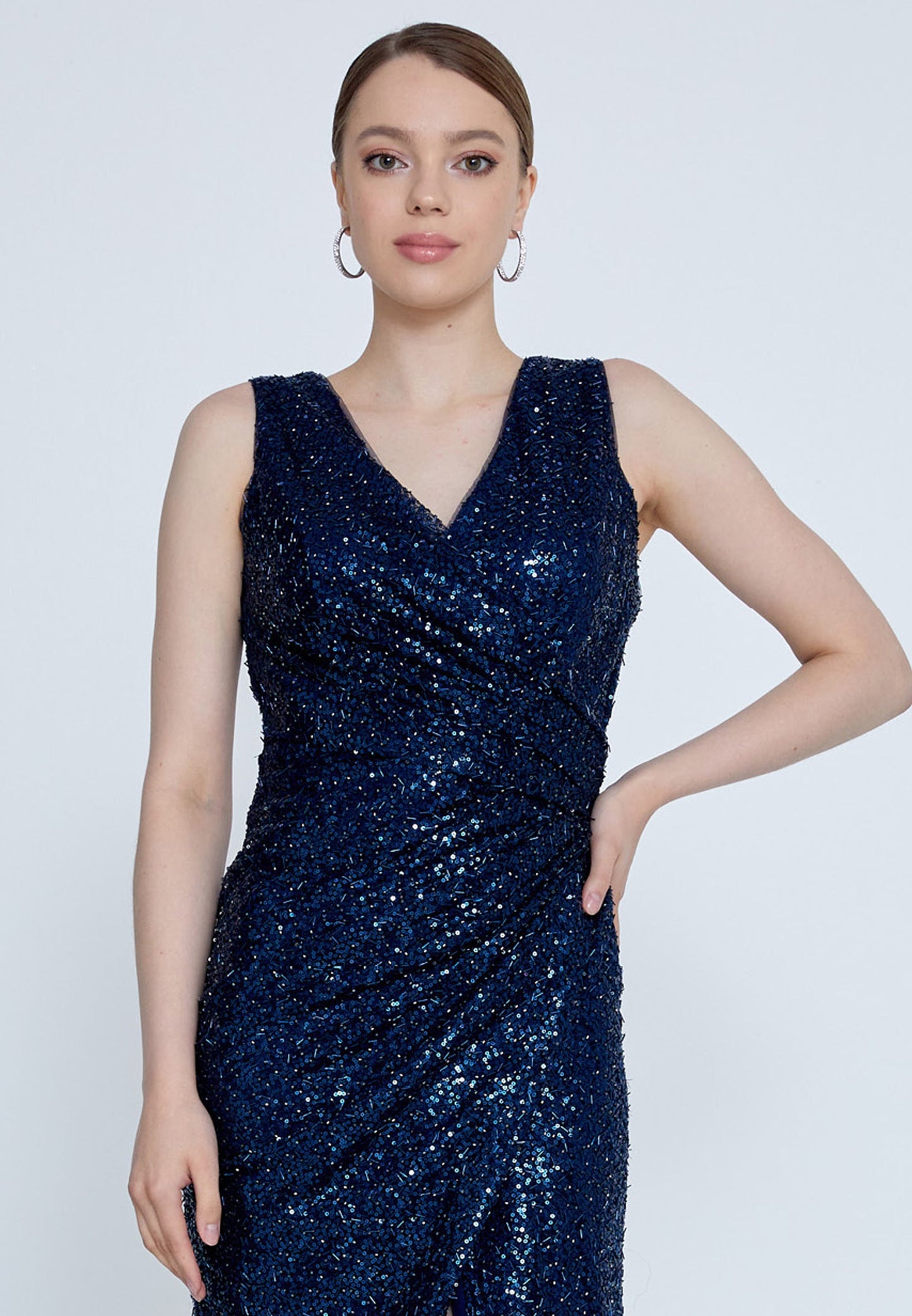 Sleeveless Maxi Sequin Mermaid Regular Wedding Guest Dress Navy - Unit Price: 120$