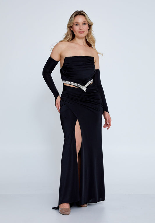 Off Shoulder Maxi Lycra Mermaid Plus Size Wedding Guest Dress Black - Unit Price: 74$