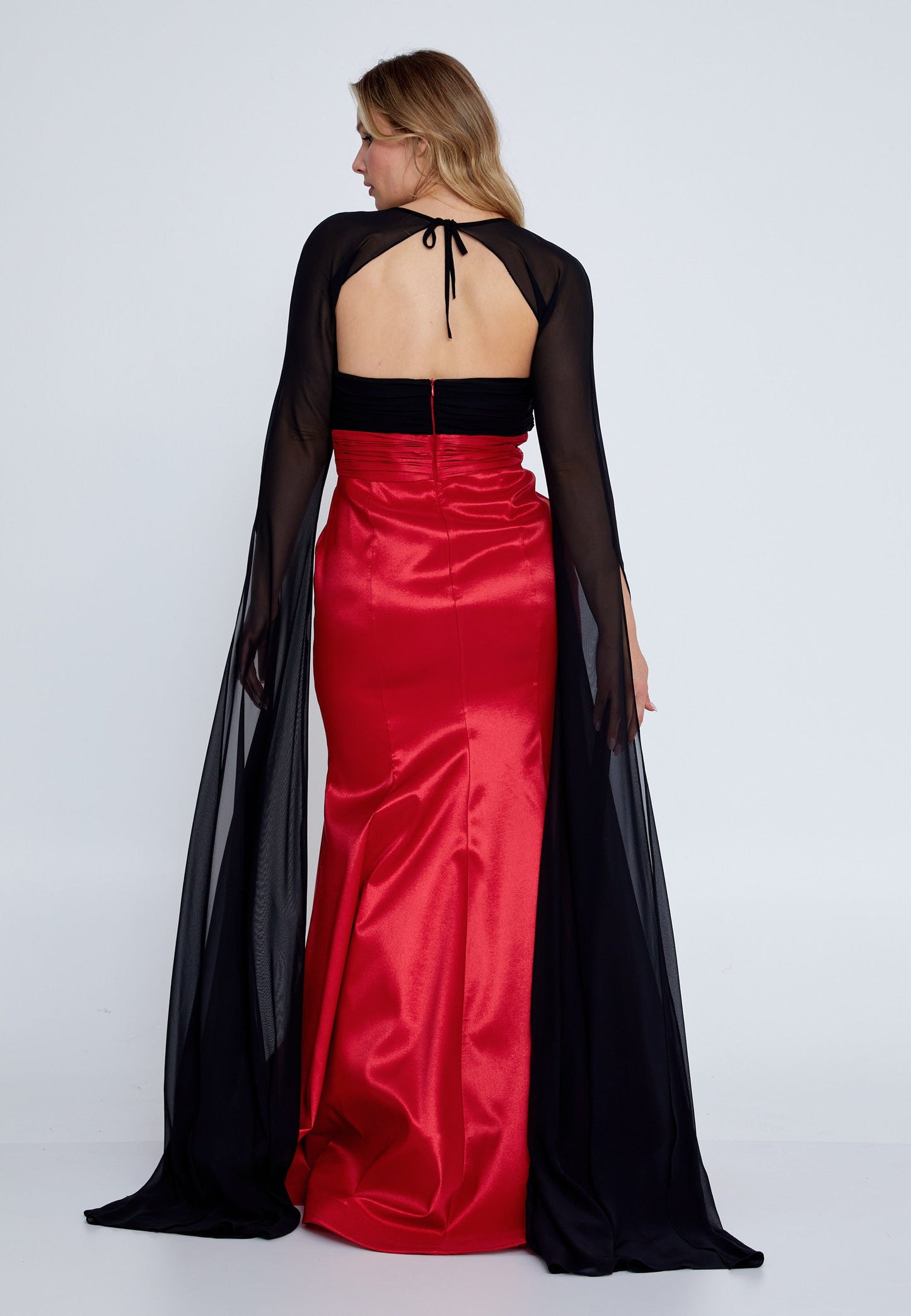 Long Sleeve Maxi Polyester Fit & Flare Plus Size Wedding Guest Dress Red-Black - Unit Price: 91$