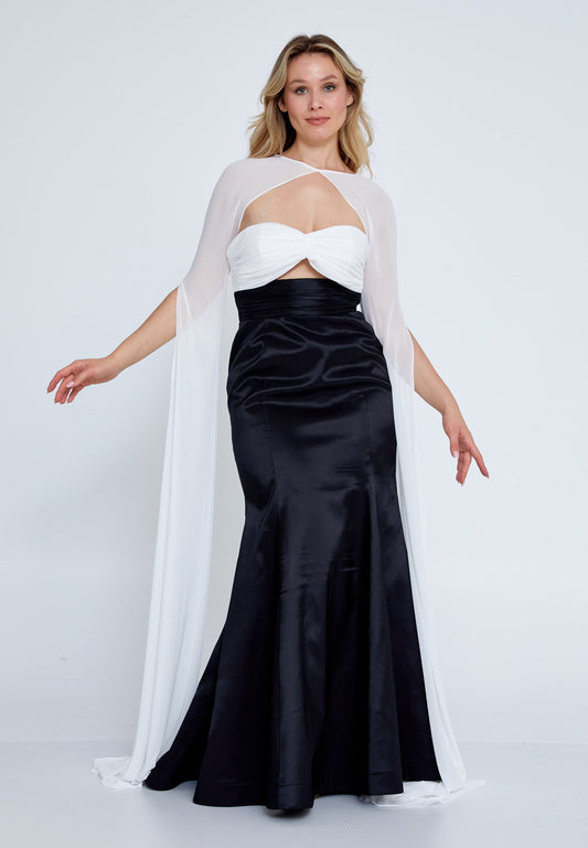 Long Sleeve Maxi Polyester Fit & Flare Plus Size Wedding Guest Dress Black-White - Unit Price: 91$