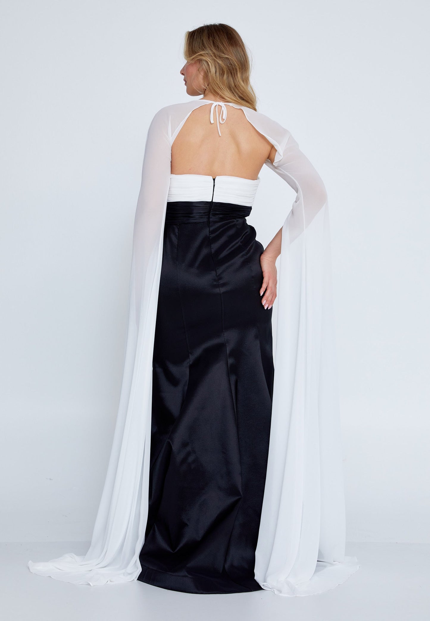 Long Sleeve Maxi Polyester Fit & Flare Plus Size Wedding Guest Dress Black-White - Unit Price: 91$