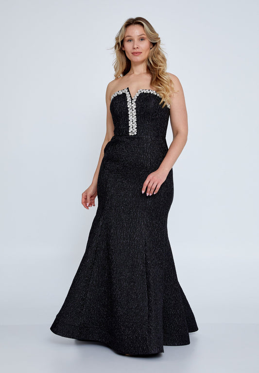 Strapless Maxi Polyester Mermaid Plus Size Wedding Guest Dress Black - Unit Price: 88$