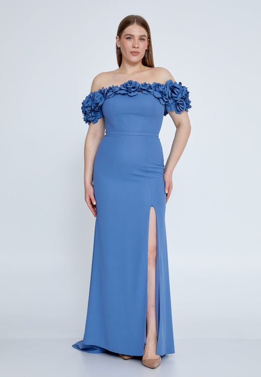 Off Shoulder Maxi Viscose Mermaid Plus Size Wedding Guest Dress Indigo - Unit Price: 116$