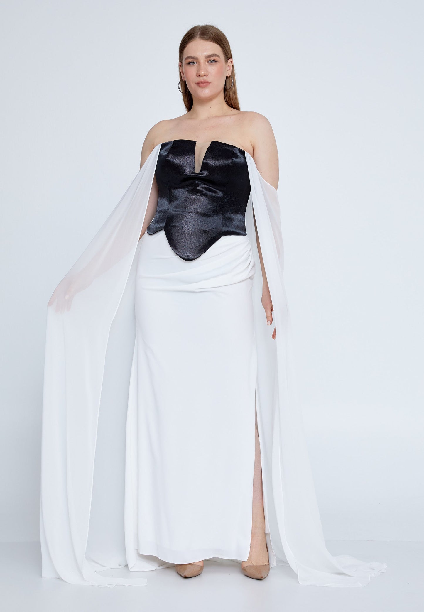 Strapless Maxi Chiffon Mermaid Plus Size Wedding Guest Dress White-Black - Unit Price: 97$