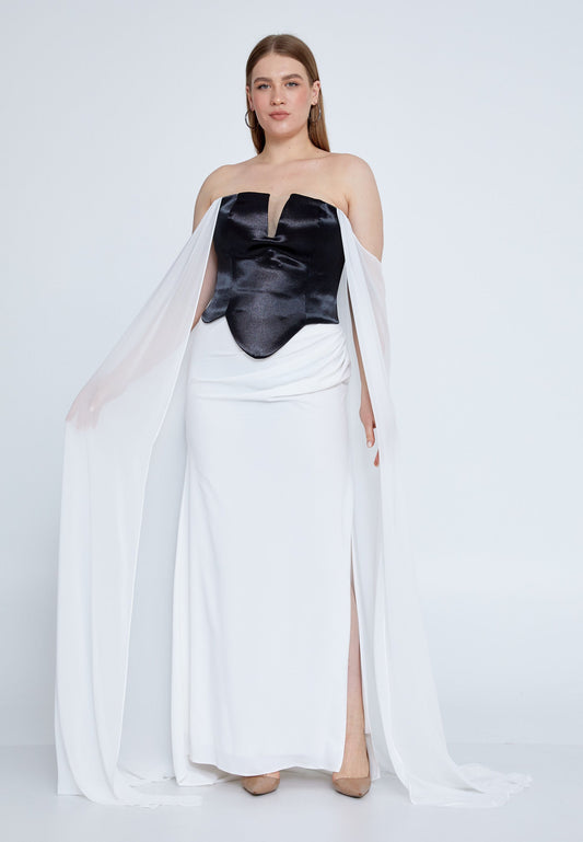 Strapless Maxi Chiffon Mermaid Plus Size Wedding Guest Dress White-Black - Unit Price: 97$