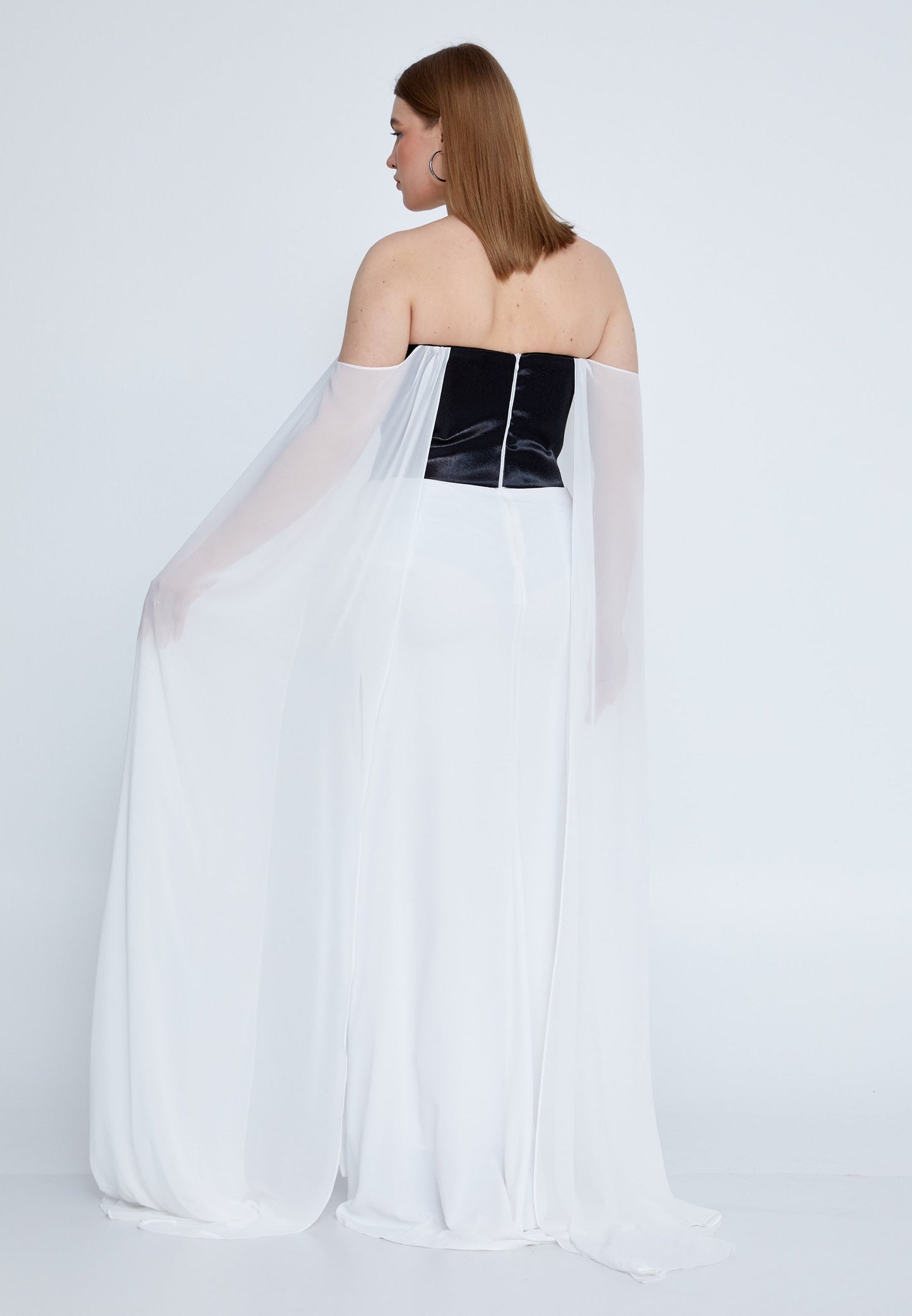 Strapless Maxi Chiffon Mermaid Plus Size Wedding Guest Dress White-Black - Unit Price: 97$