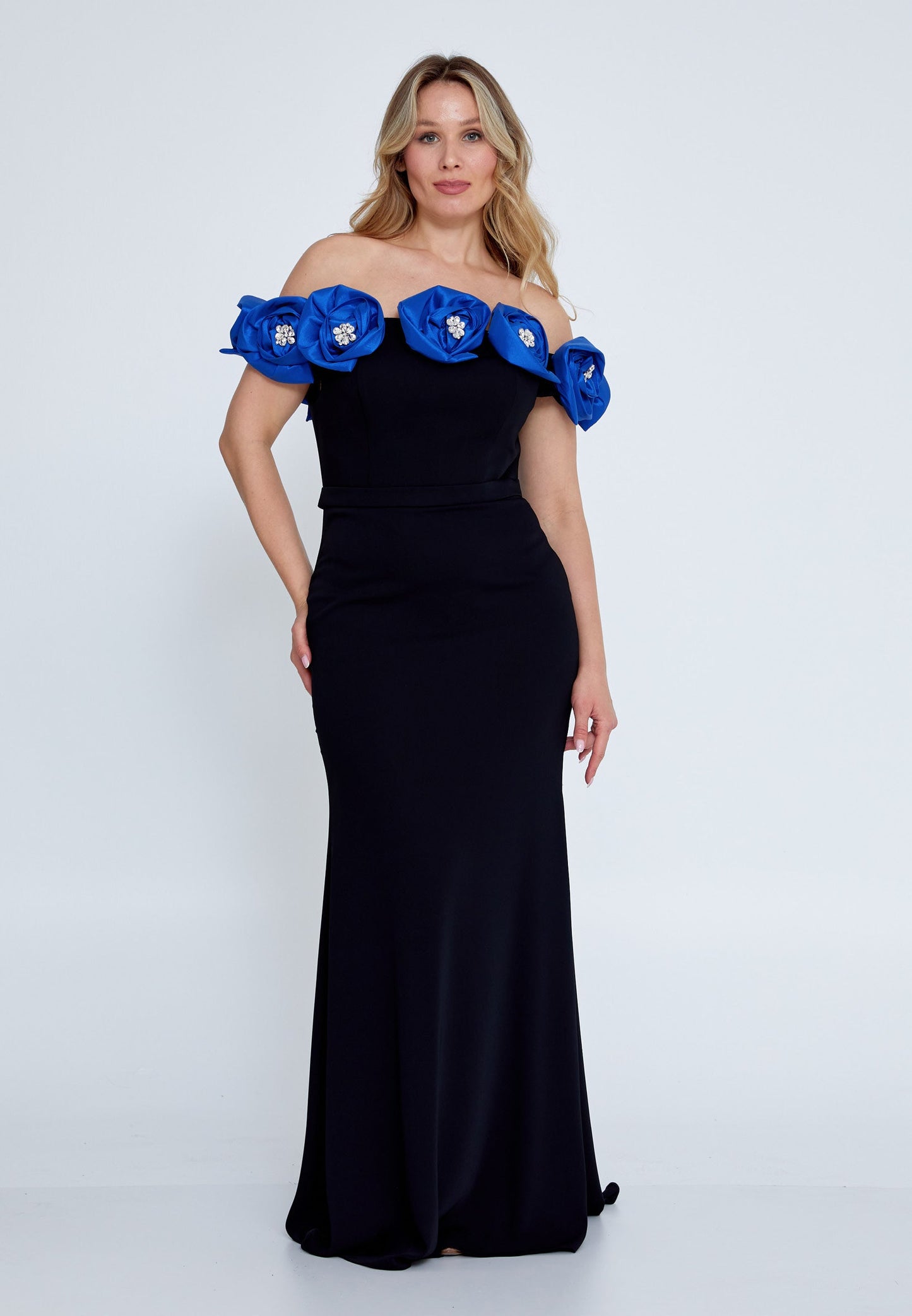 Off Shoulder Maxi Viscose Mermaid Plus Size Wedding Guest Dress Black-Blue - Unit Price: 121$