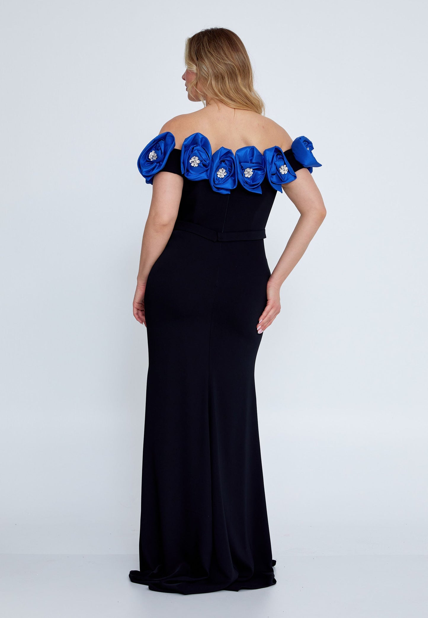 Off Shoulder Maxi Viscose Mermaid Plus Size Wedding Guest Dress Black-Blue - Unit Price: 121$