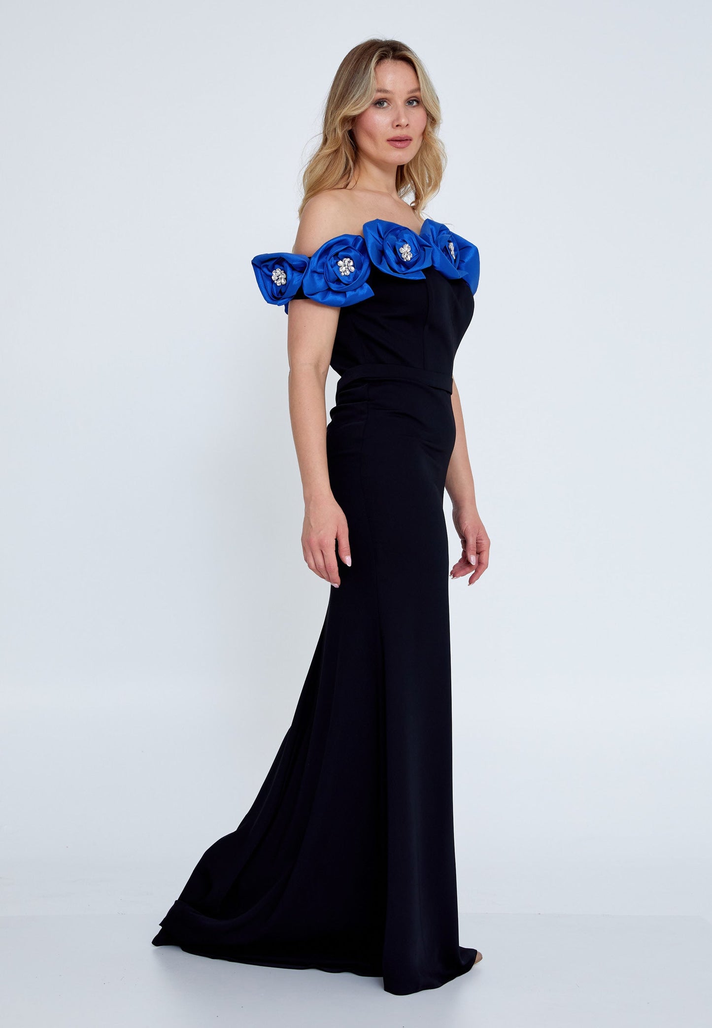 Off Shoulder Maxi Viscose Mermaid Plus Size Wedding Guest Dress Black-Blue - Unit Price: 121$