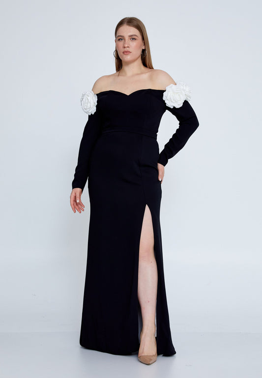 Off Shoulder Maxi Viscose Mermaid Plus Size Wedding Guest Dress Black-White - Unit Price: 85$