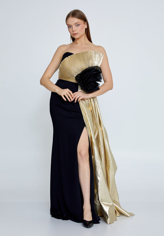 Strapless Maxi Viscose Mermaid Plus Size Wedding Guest Dress Black-Gold - Unit Price: 121$