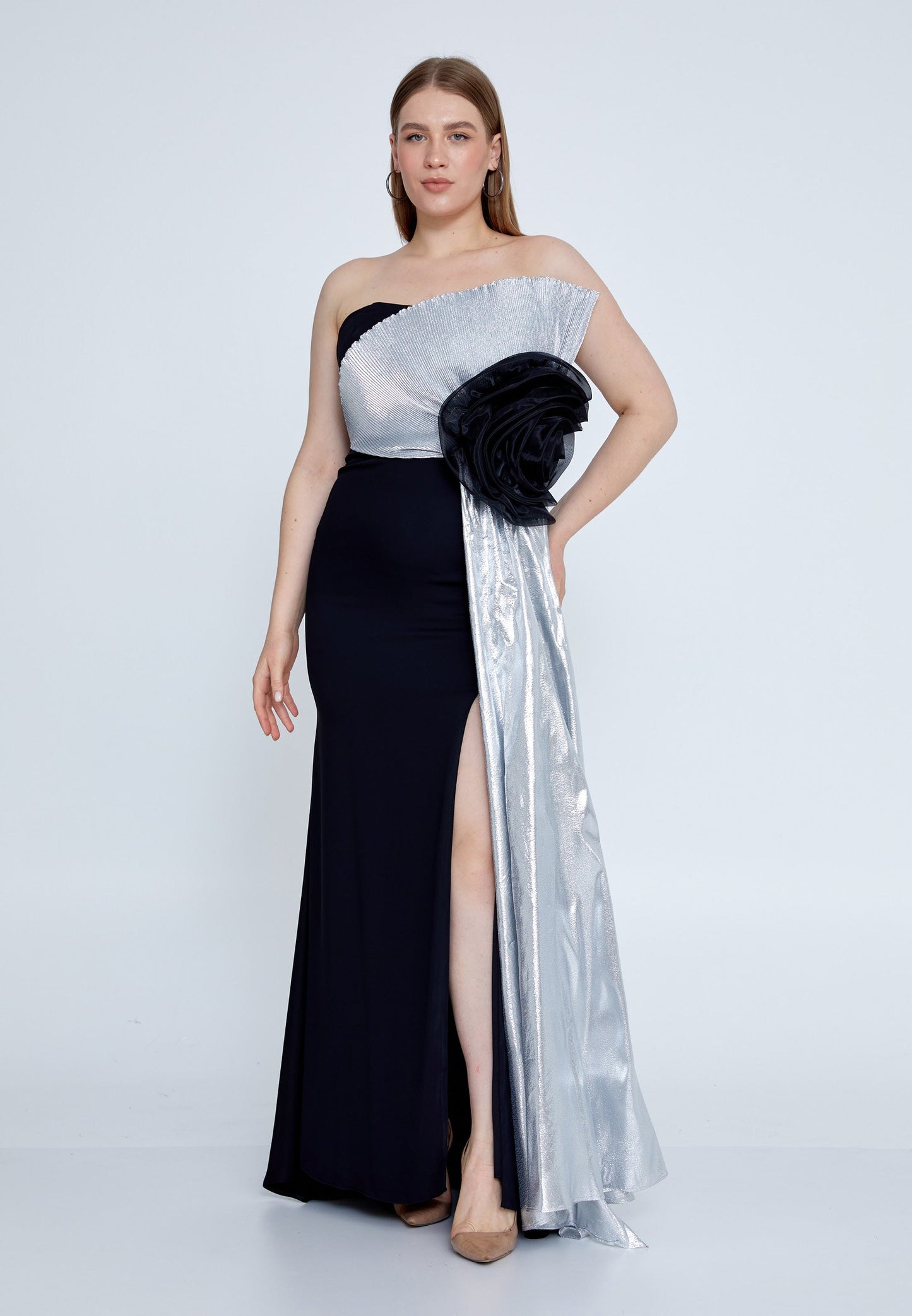 Strapless Maxi Viscose Mermaid Plus Size Wedding Guest Dress Black-Silver - Unit Price: 121$