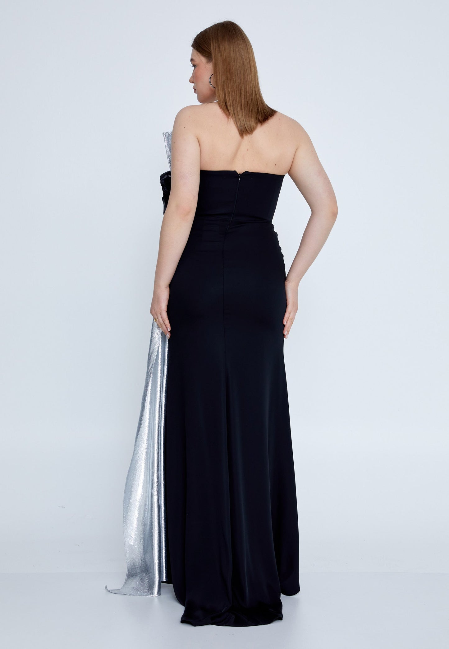 Strapless Maxi Viscose Mermaid Plus Size Wedding Guest Dress Black-Silver - Unit Price: 121$