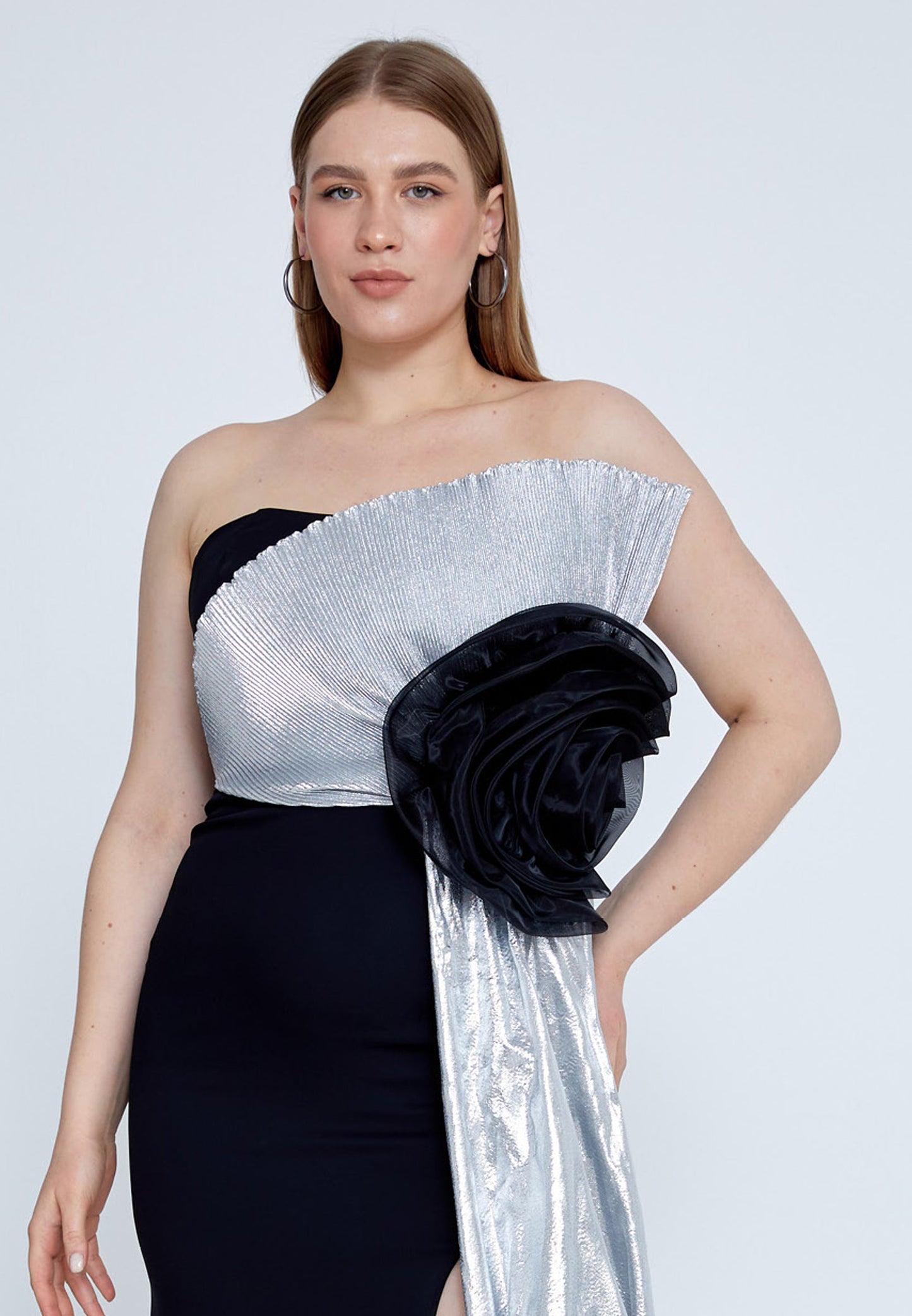 Strapless Maxi Viscose Mermaid Plus Size Wedding Guest Dress Black-Silver - Unit Price: 121$