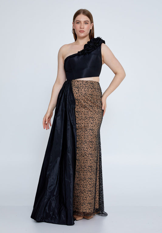 One Shoulder Maxi Tulle Mermaid Plus Size Wedding Guest Dress Black - Unit Price: 120$