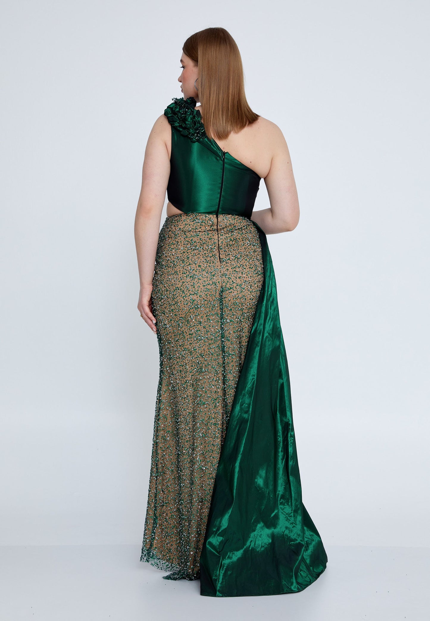 One Shoulder Maxi Tulle Mermaid Plus Size Wedding Guest Dress Emerald Green - Unit Price: 120$