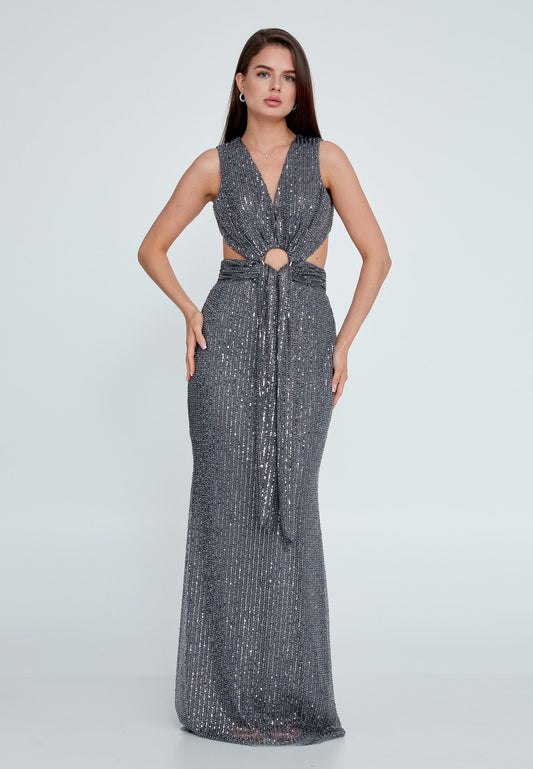 Sleeveless Maxi Sequin Mermaid Regular Wedding Guest Dress Grey - Unit Price: 125$