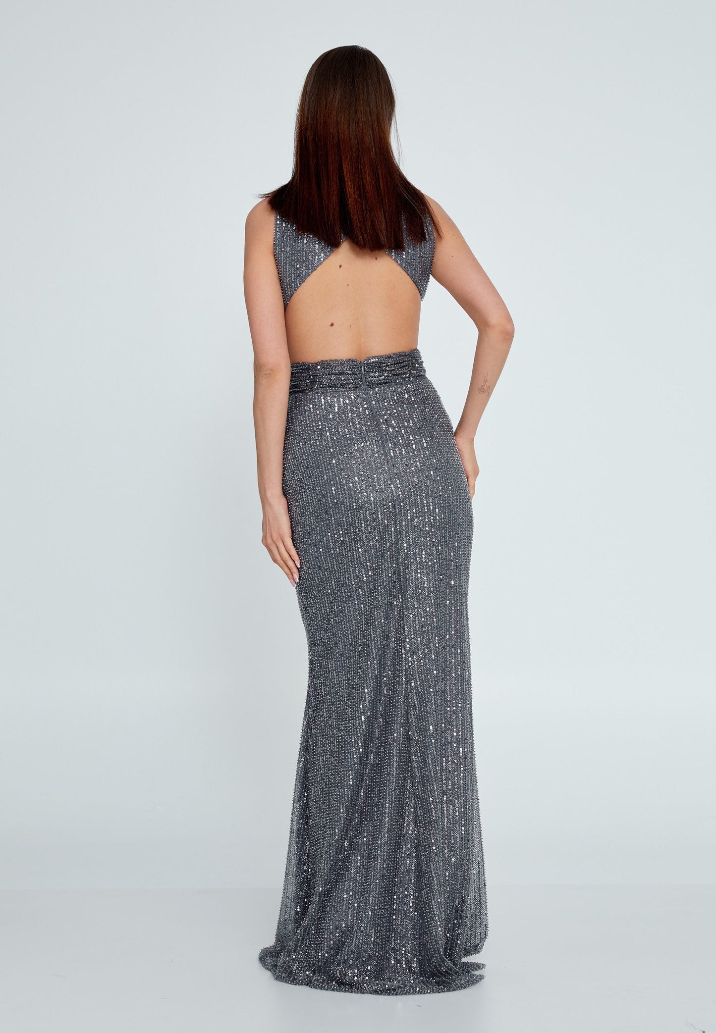 Sleeveless Maxi Sequin Mermaid Regular Wedding Guest Dress Grey - Unit Price: 125$