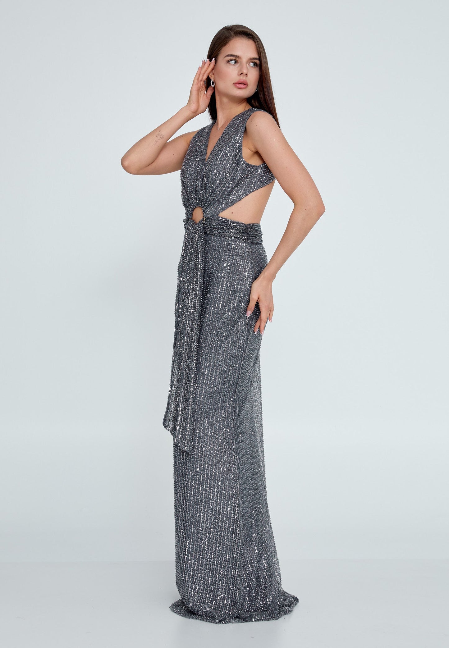 Sleeveless Maxi Sequin Mermaid Regular Wedding Guest Dress Grey - Unit Price: 125$