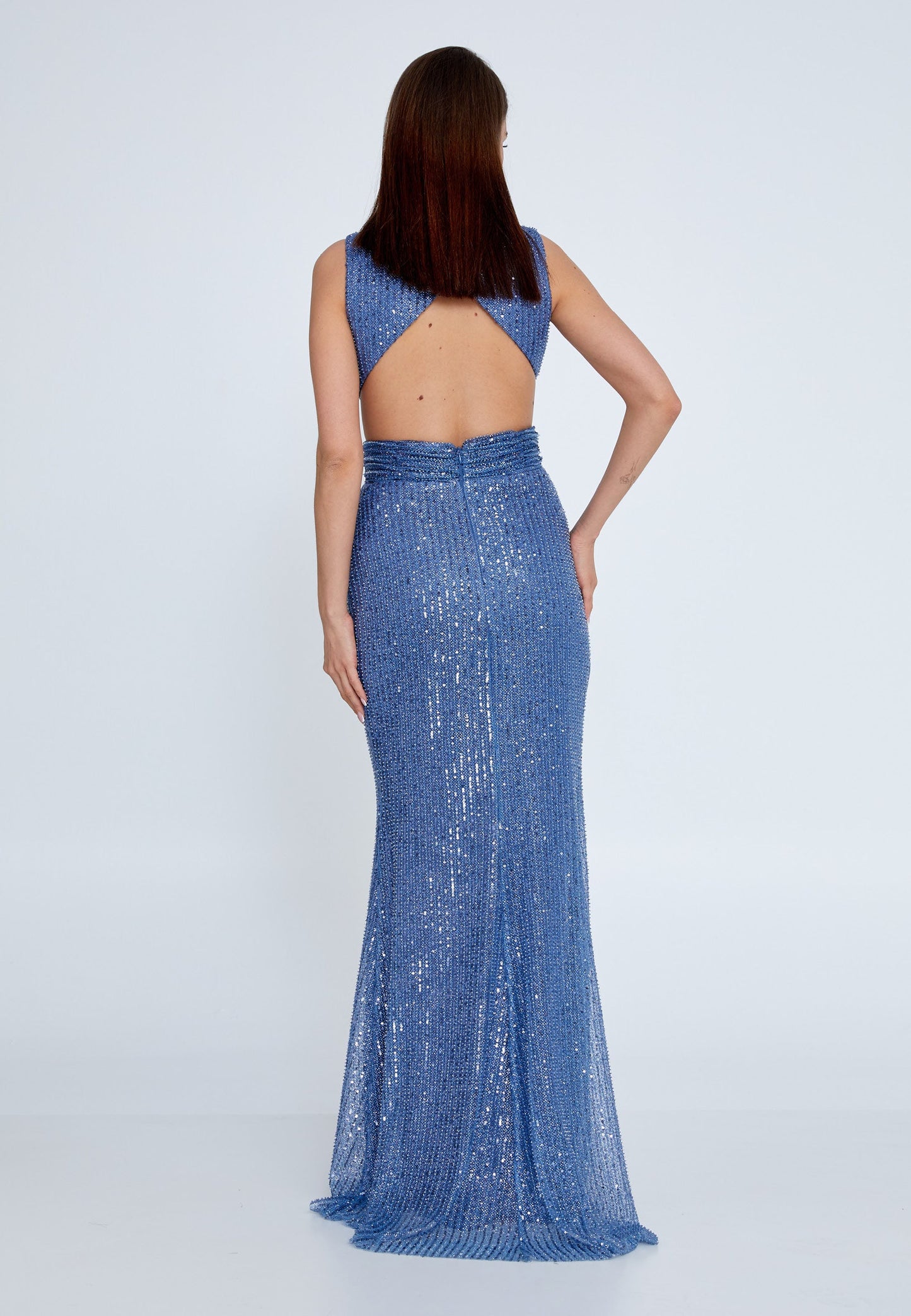 Sleeveless Maxi Sequin Mermaid Regular Wedding Guest Dress Indigo - Unit Price: 125$