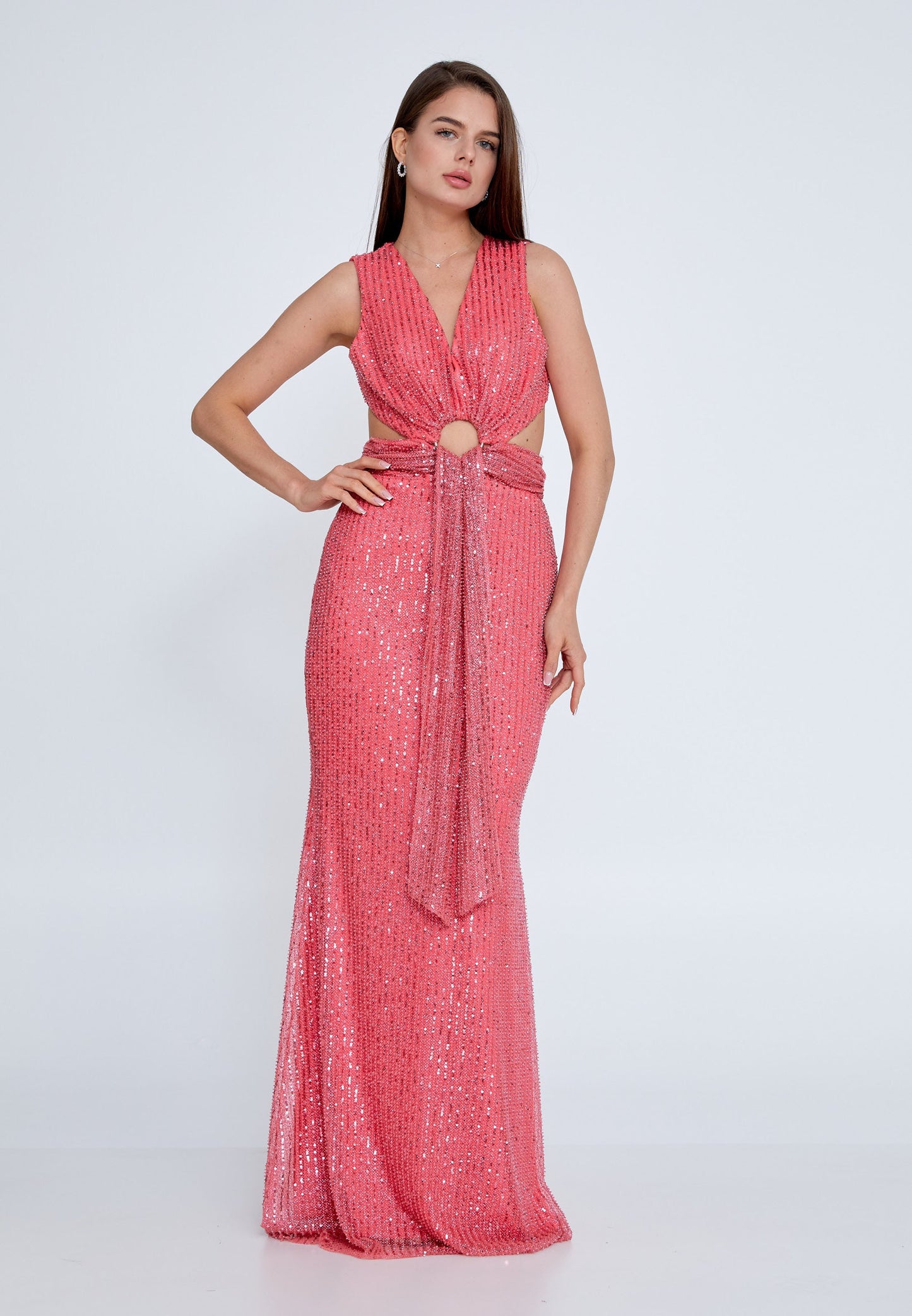 Sleeveless Maxi Sequin Mermaid Regular Wedding Guest Dress Pink - Unit Price: 125$