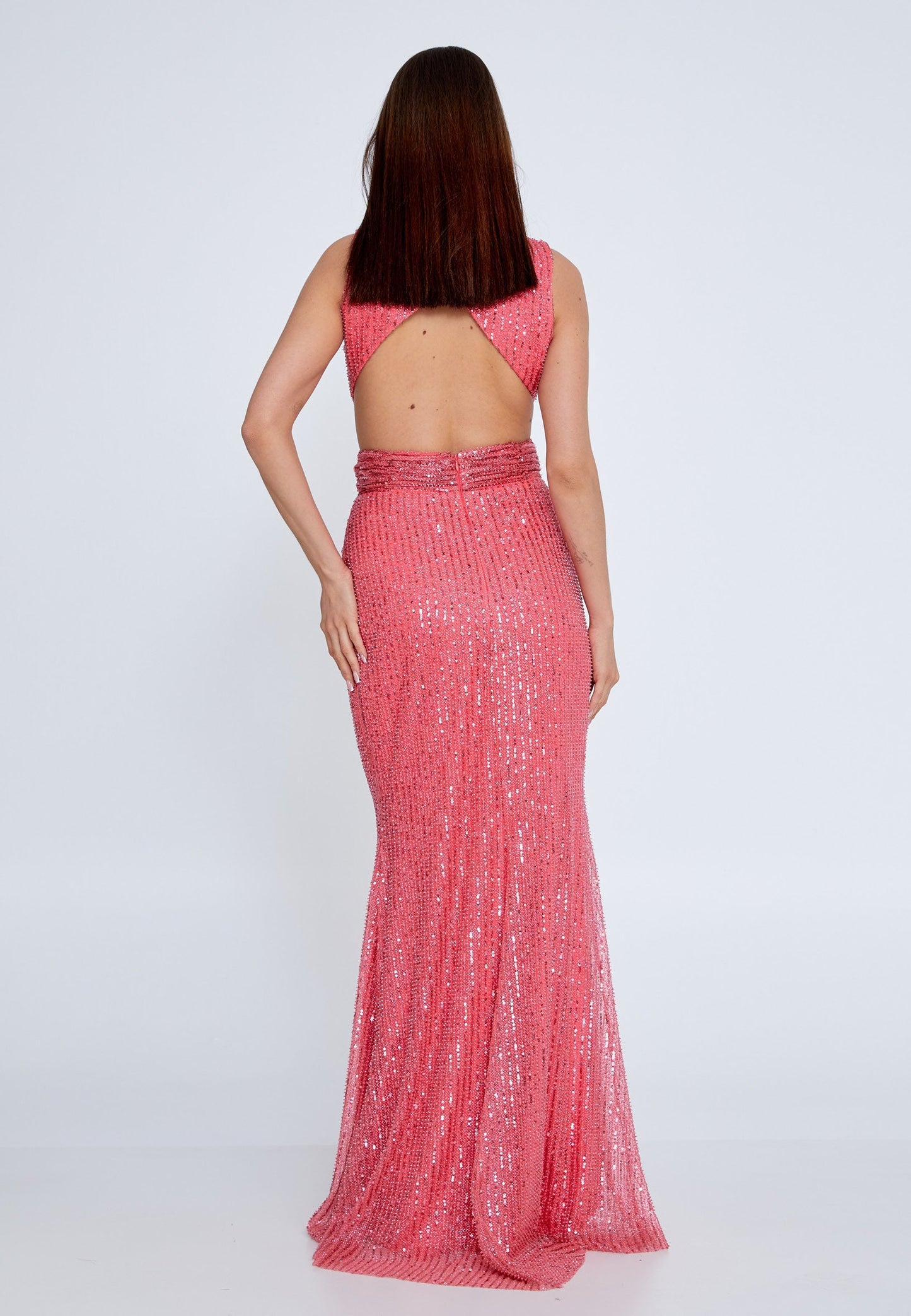 Sleeveless Maxi Sequin Mermaid Regular Wedding Guest Dress Pink - Unit Price: 125$