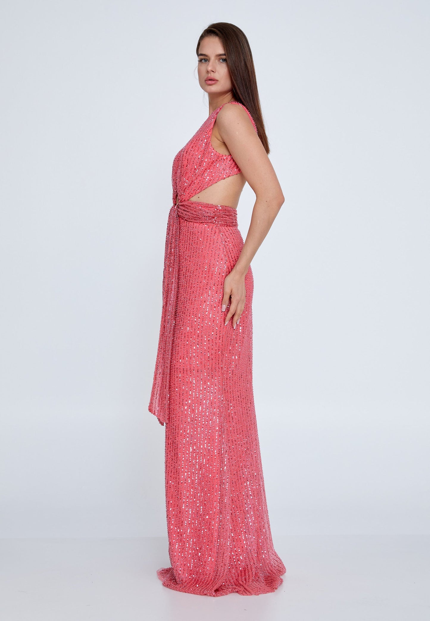 Sleeveless Maxi Sequin Mermaid Regular Wedding Guest Dress Pink - Unit Price: 125$